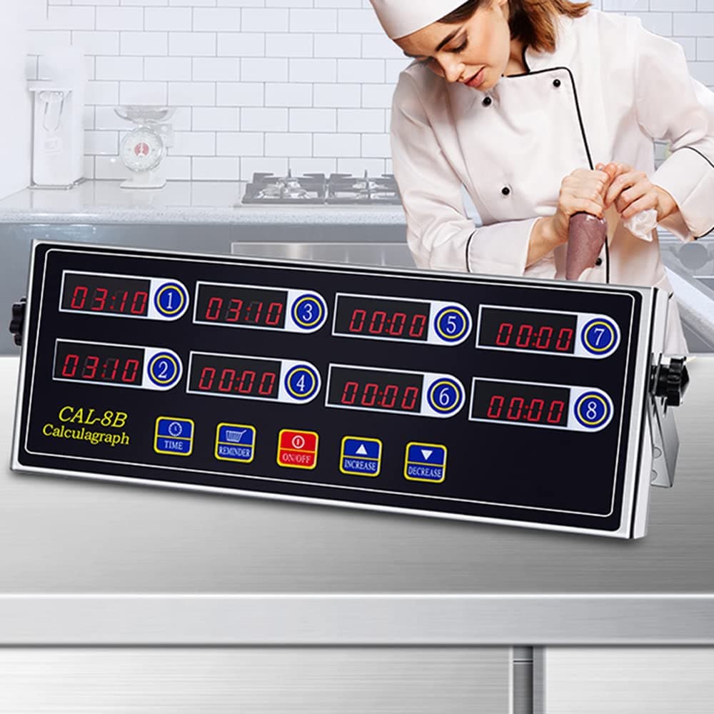 osea 8 Channels Kitchen Timers Commercial Cooking Timer Restaurant Timer with Loud Alarm Cooking Reminder Stainless Steel Calculagraph Timer for Cook Burger on Multiple Events