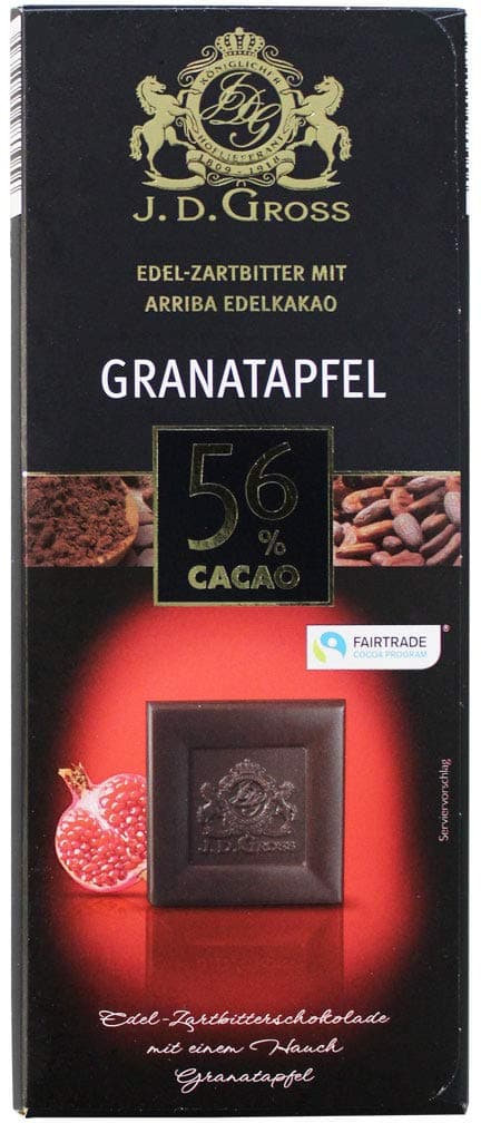 J.D. Gross 56% Fine Dark Chocolate with Pomegranate 125g (Granatapfel)