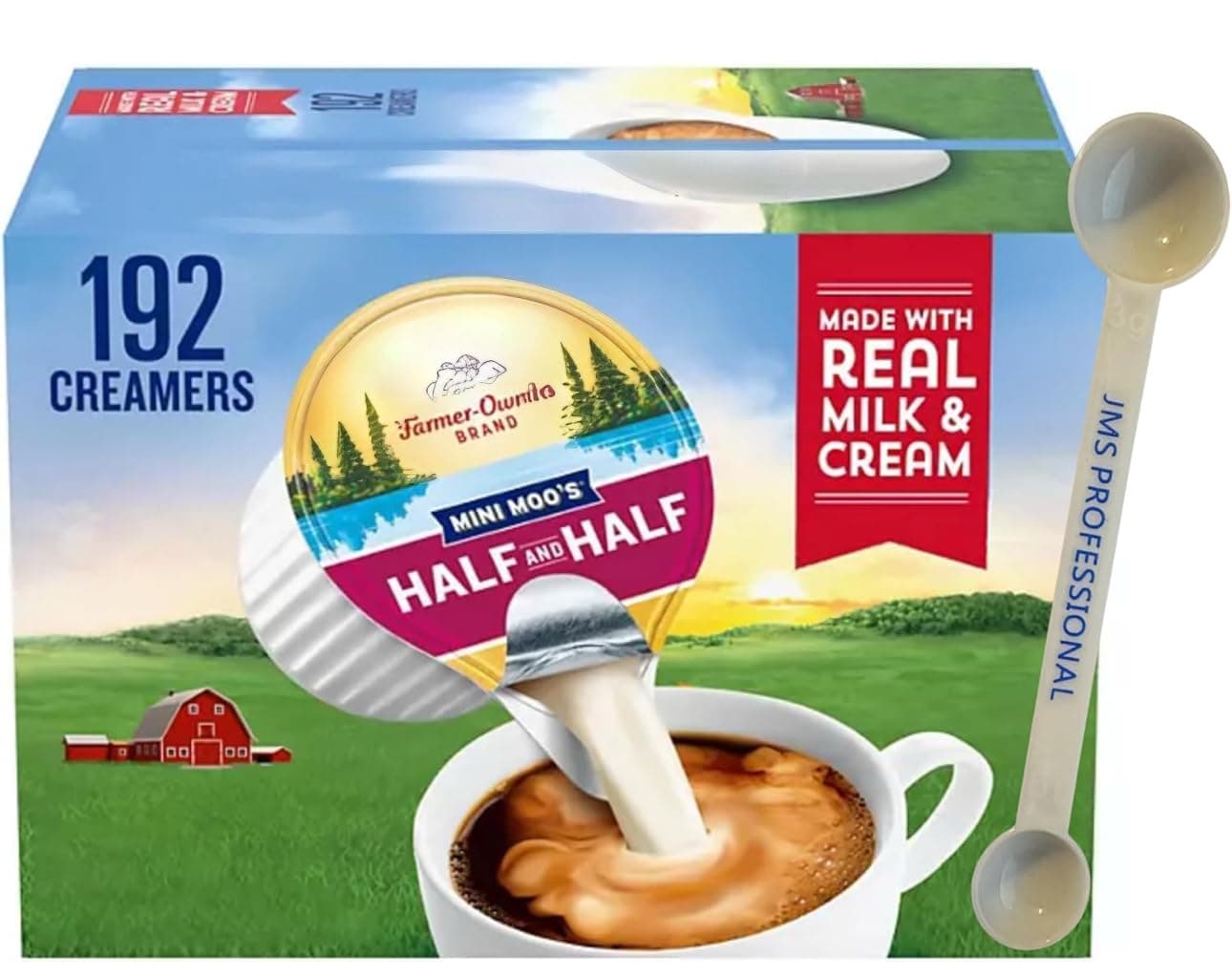- Coffee Creamer Singles Mini Moo’s Half & Half Creamer Singles, (192 Count), along with our 1g – 3g Plastic Measuring Scoop By JMS PROFESSIONAL.