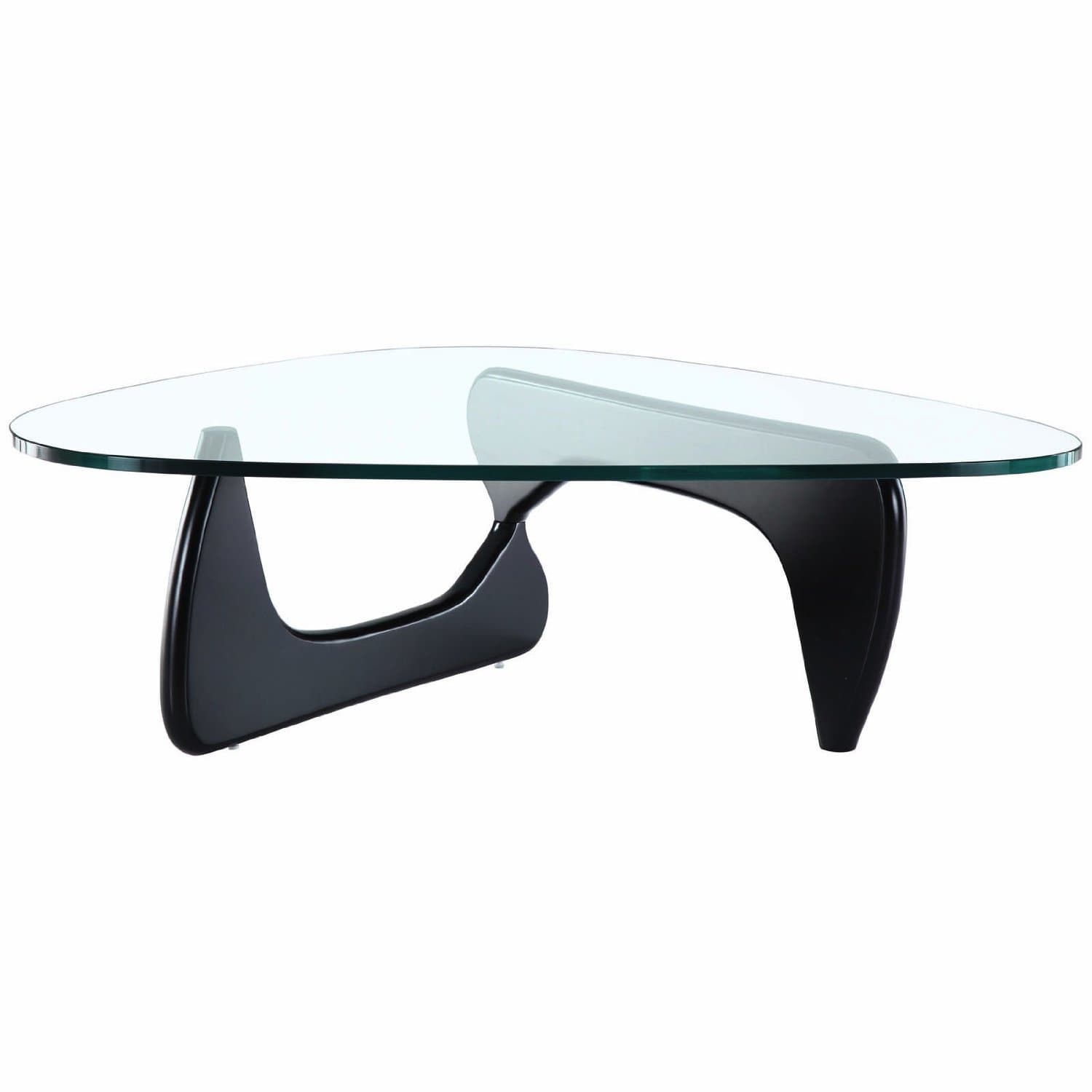 EMODERN FURNITURE - Mid-Century Modern Style Coffee Table Glass Top Hardwood Base (Black)