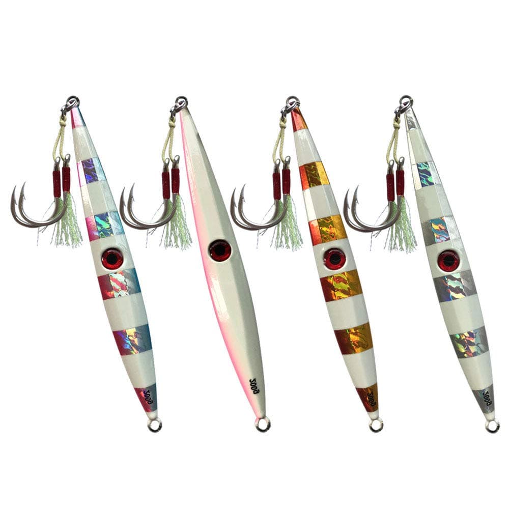 Otomin Vertical Fast Speed Fishing Jigging Lures Jigs Falling Glow Hard Lure Baits Saltwater Pitching Sinking Lead Metal Boat Fishing Swimbaits with Bkk Hooks (4 Colors, 250g(8.82oz))