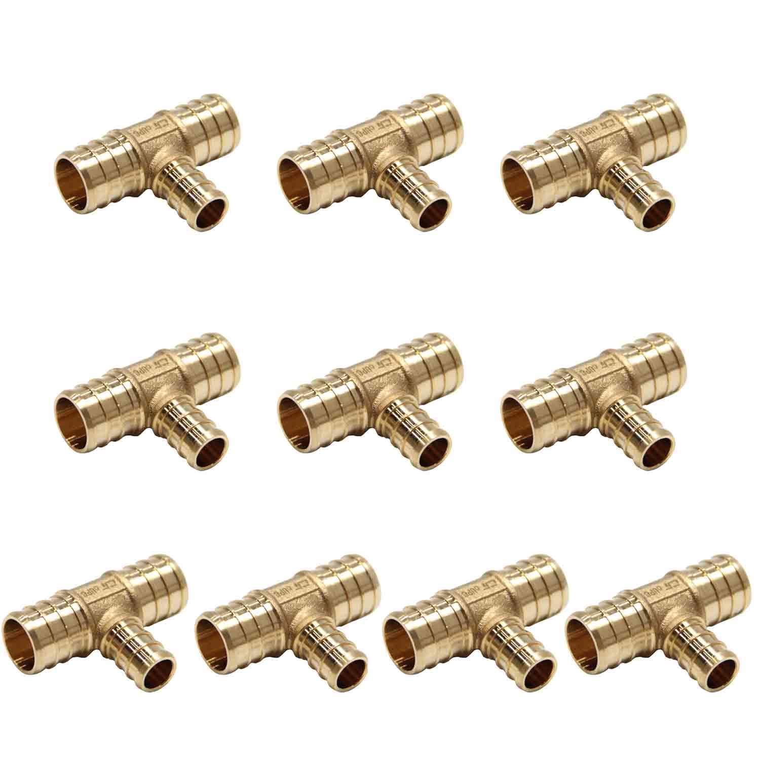 (Pack of 10) Efield 3/4" X 3/4" X 1/2" Pex Reducing Tee Brass Barb Crimp Fittings, ASTM F1807