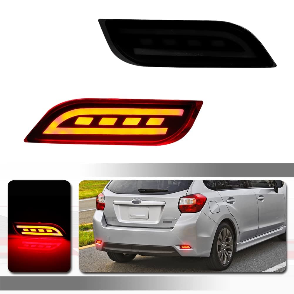 For Subaru 2008-14 WRX/STI,08-up Impreza, 13-up XV Crosstrek Bumper Reflector Tail Lights Brake Stop & Rear Fog Lamps Smoked Lens OEM 84281FG000, 84281FG010; SU1185100, SU1184100