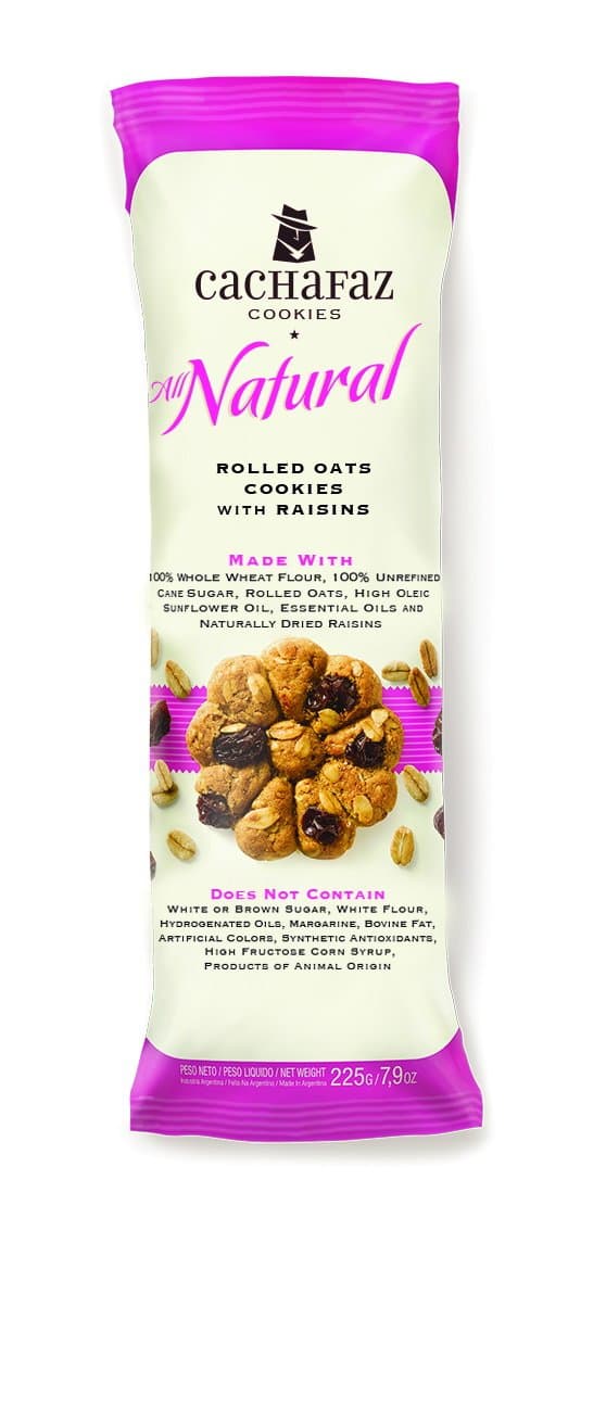 Cachafaz All Natural 3 pack Raisins Whole Wheat Cookies/High Oleic Sunflower Oil/Essentials Oils and Naturally Dried Raisins/No Refined Sugar/No White Flour/No Margarine/No Bovine Fat/NoHFCS