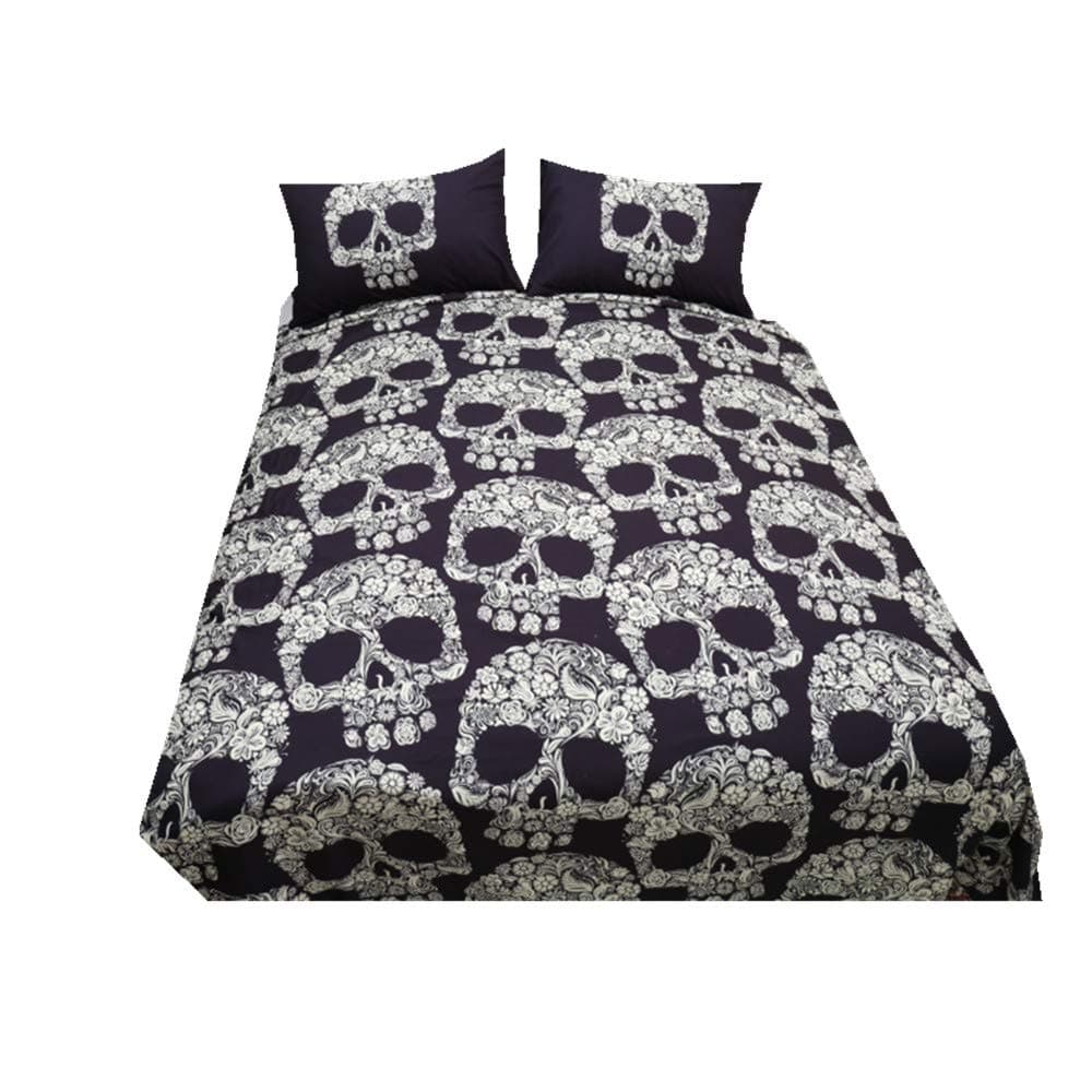 Sticker superb Bedding Cover Set Gothic Skull Duvet Cover Set with Pillow Sham 100% Polyester (Single 150 x 200cm)