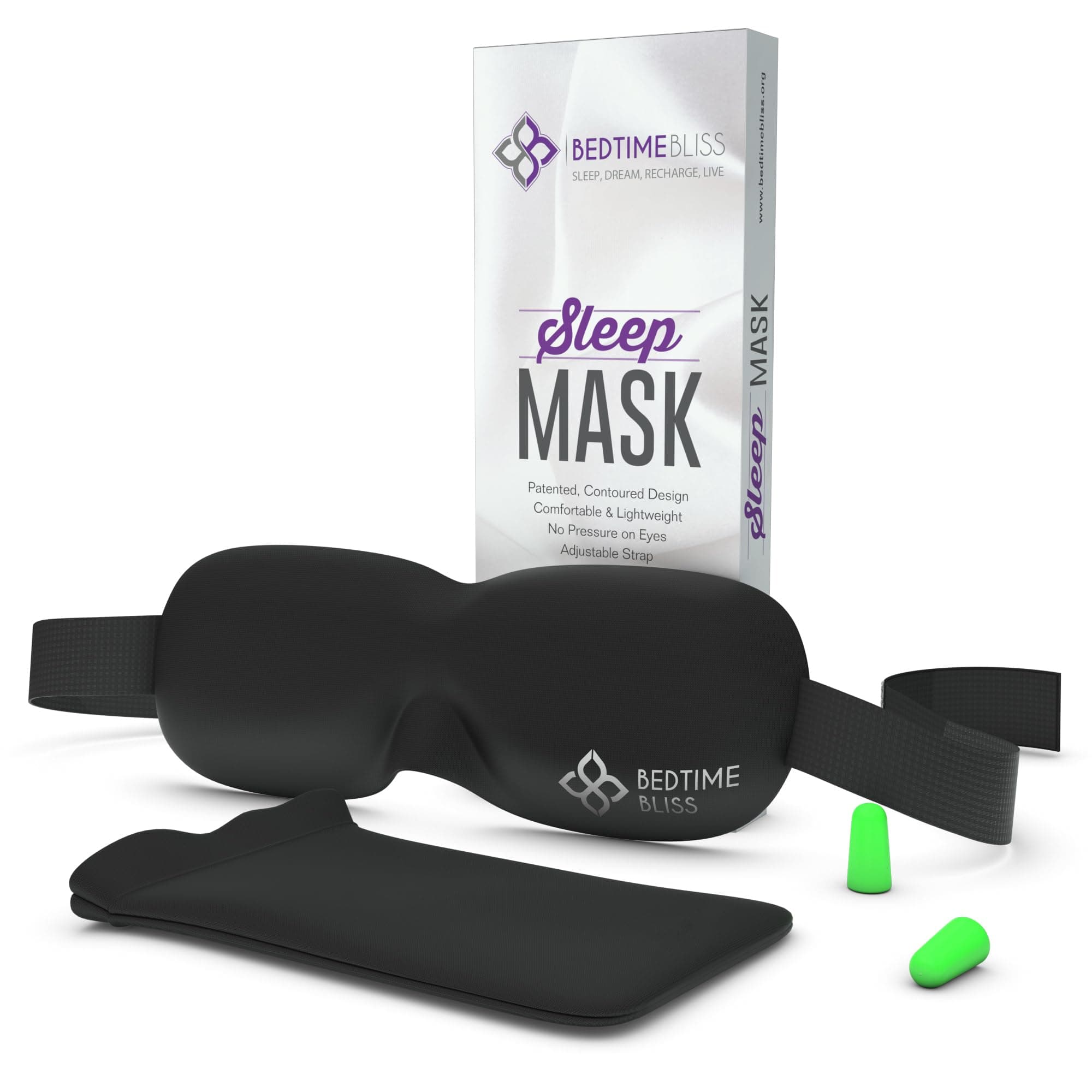 Best Contoured Comfortable Luxury Black Eye Mask for Sleeping From Bedtime Bliss. The Cover Blocks O...