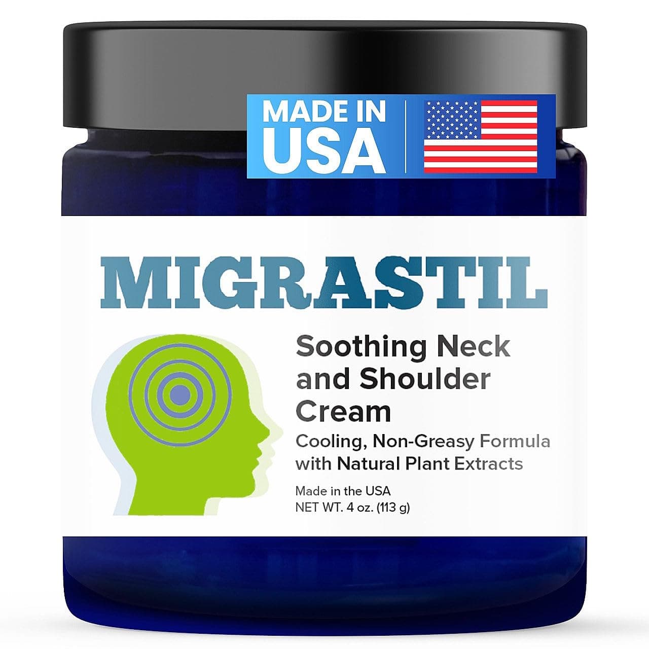 Basic Vigor Migrastil Relief Cream (4oz) - Powerful Topical Cream for Migraines, Tension Headaches and Muscle Pain in Neck & Shoulders - Fast Acting & Non-Greasy Relief with Aloe Vera