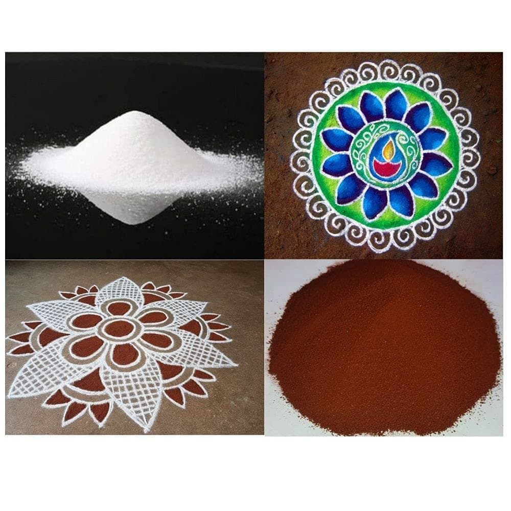 The Village Factory Combo Pack of Premium Brown Soil Rangoli Powder 1Kg and Marble White Rangoli Powder 2Kg - Semmun Kolamavu,Kolapodi