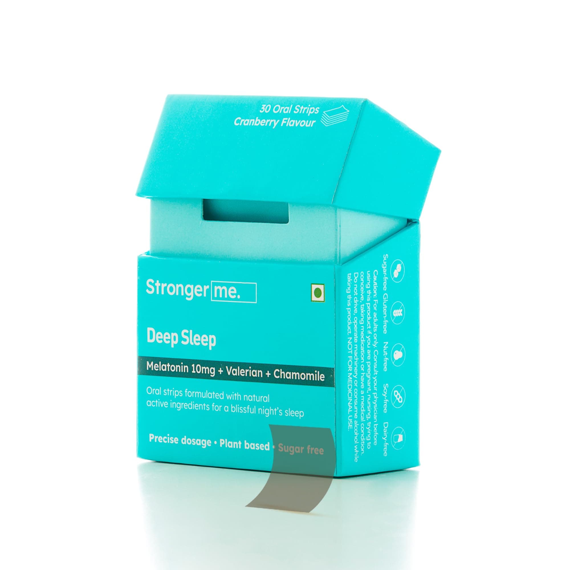 Sleep Supplement with Plant Based Melatonin 10mg, Valerian Root Extract, L-Theanine and Chamomile | Cranberry Flavoured | 30 Oral Strips.