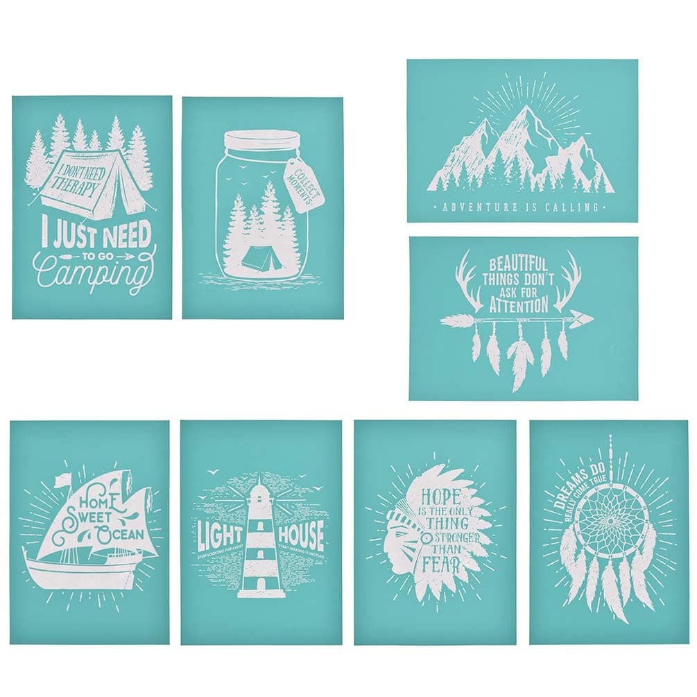 Self-Adhesive Silk Screen Printing Stencil Mesh Transfers for DIY T-Shirt Pillow Fabric Painting Decoration (8PCS)
