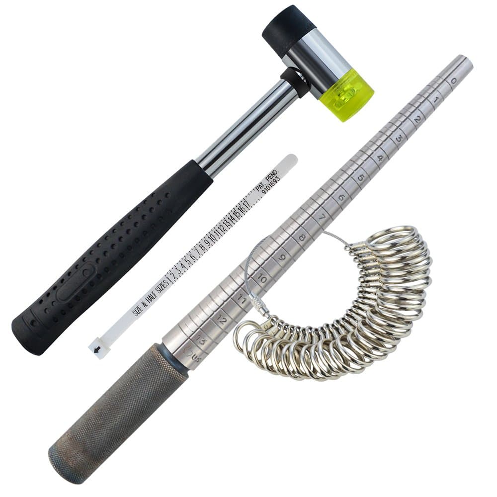 Ring Measuring Tool Set, Yookat Jewelers Rubber Hammer & Chrome Steel Ring Mandrel Sizer & Alloy Ring Sizer Guage Set & Ring Finger Sizer Gauge Jewelry Tools Kit with Mallet US Size 0-13