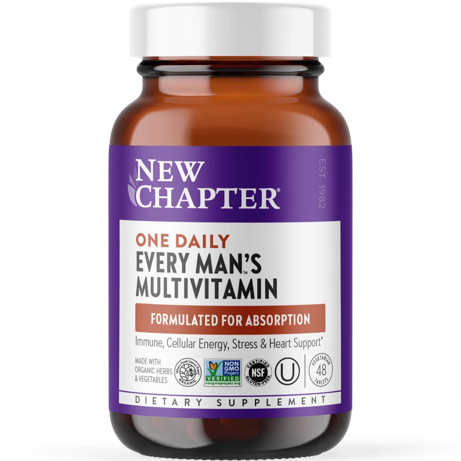 Men's Multivitamin for Immune, Stress, Heart + Energy Support with 20 Fermented Nutrients - Every Man's One Daily, Gentle on The Stomach - 48 ct