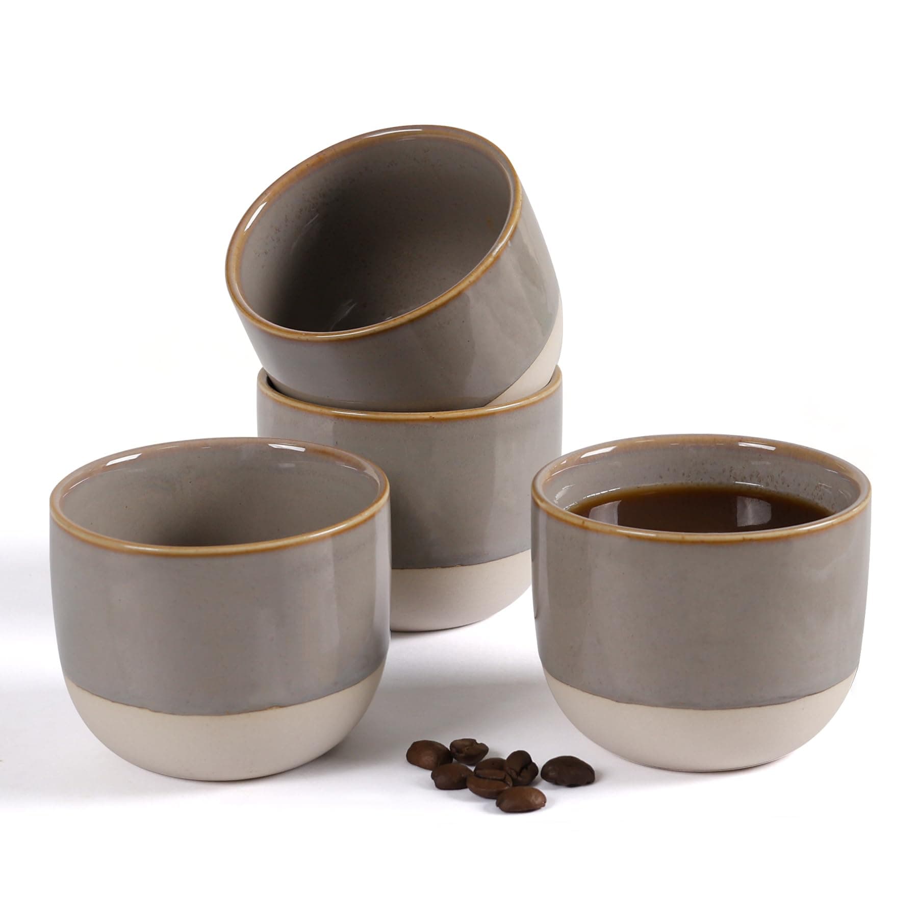 Ceramic Espresso Cups Set of 4, Double Walled Espresso Coffee Mugs for Nespresso Cups, Special glazed Demitasse Cups Coffee Cup for Espreso Machine (Grey)
