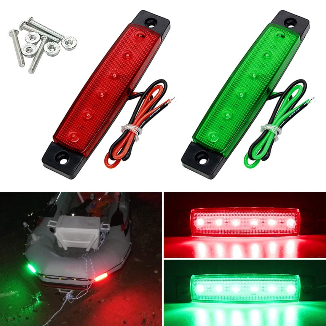 Navigation Lights, LED Stern and Marine Strip Lights for Boat Bow, Kayak, DC 12V 2PCS (Red and Green)