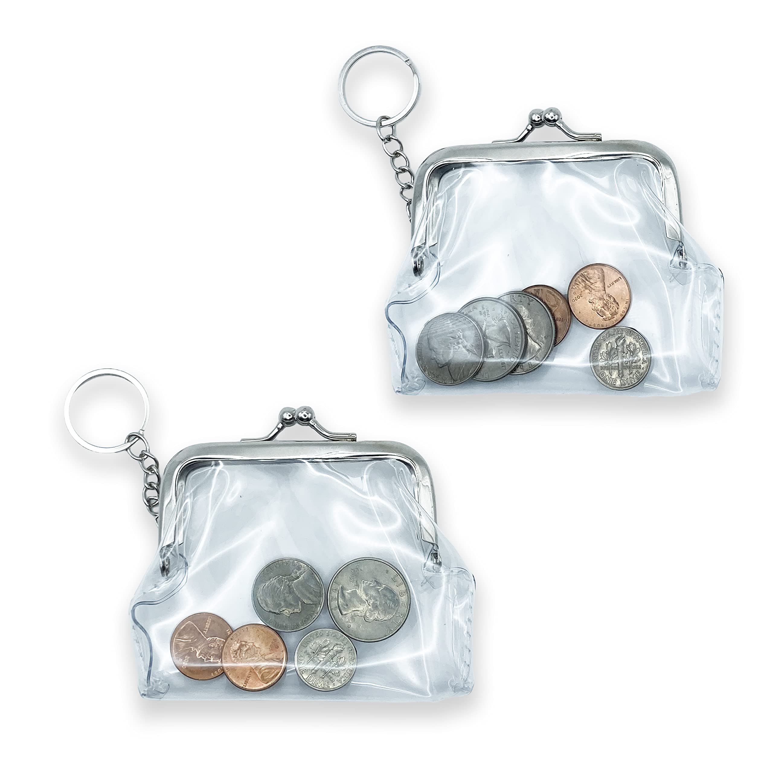 Holographic Coin Purse, Kiss-lock Clasp Iridescent Jelly Wallet (Transparent (2 Pack))