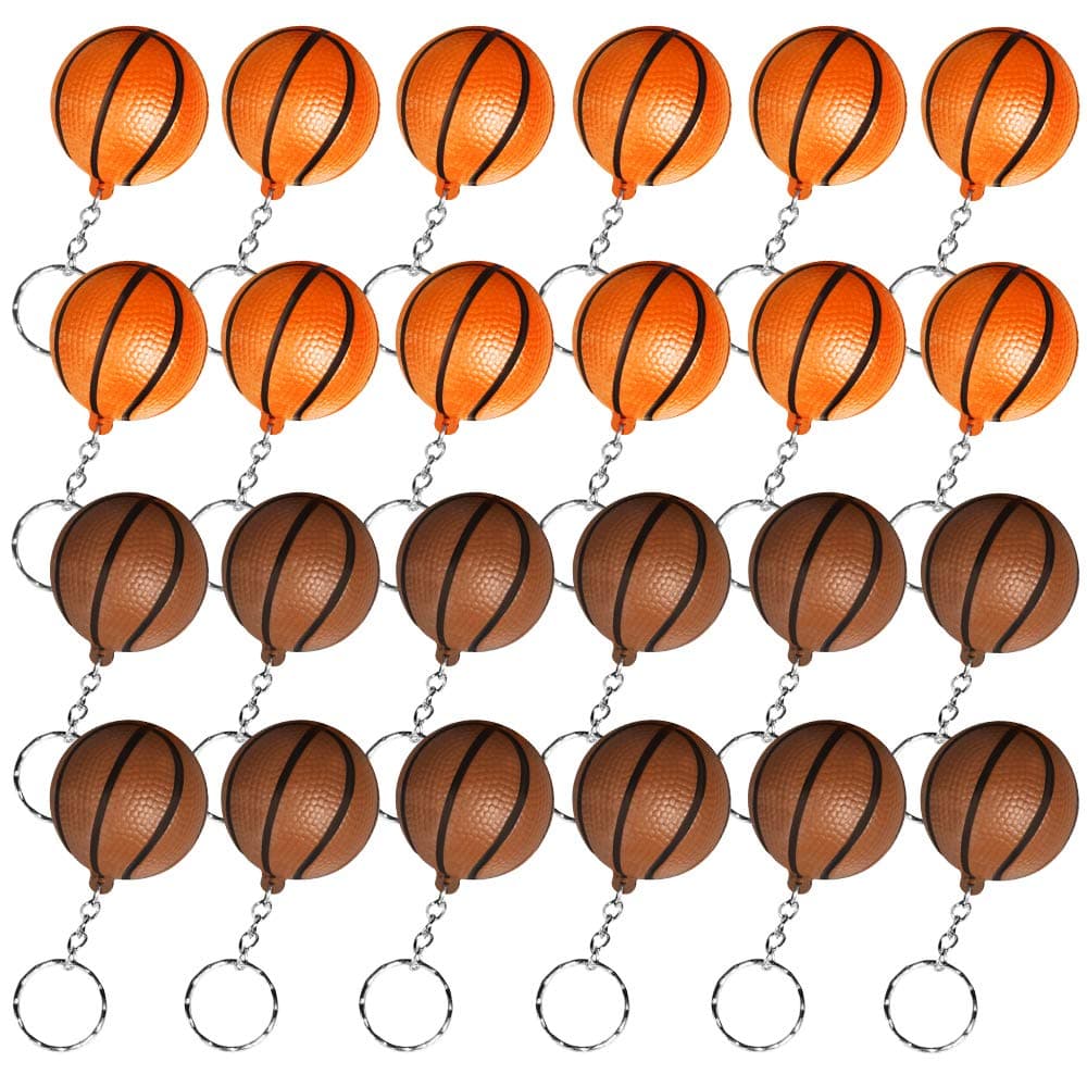 24 Pack Basketball Keychains for Party Favors and School Carnival Reward, Ideas Gifts for Basketball Theme Party (Orange & Brown)