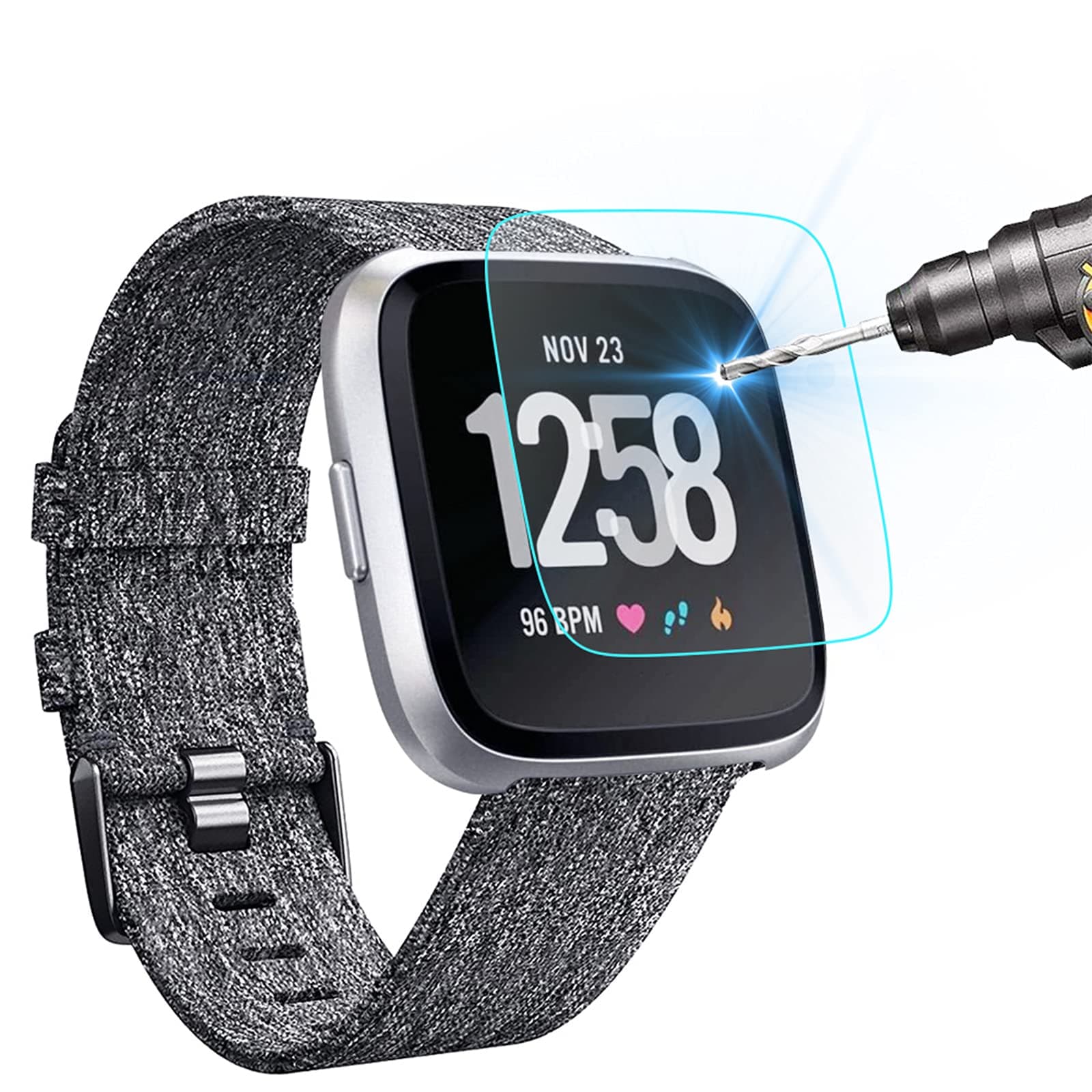 KIMILAR [3-Pack Screen Protector Compatible with Fitbit Versa/Versa Lite Smart watch (Not For Versa 2 / Versa 3 / Versa 4), Waterproof Tempered Glass Screen Protector [9H Hardness] [Crystal Clear]