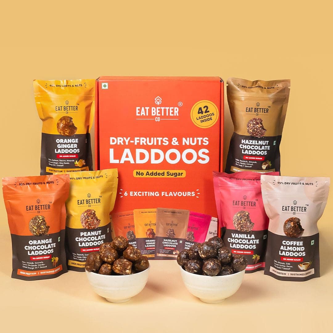 Assorted Healthy Laddoos - 42 Laddoos in Six Flavours | No Added Sugar | Made with 95% Dry-Fruits | High Protein & Instant Energy - Healthy Chocolate, 420 Gram