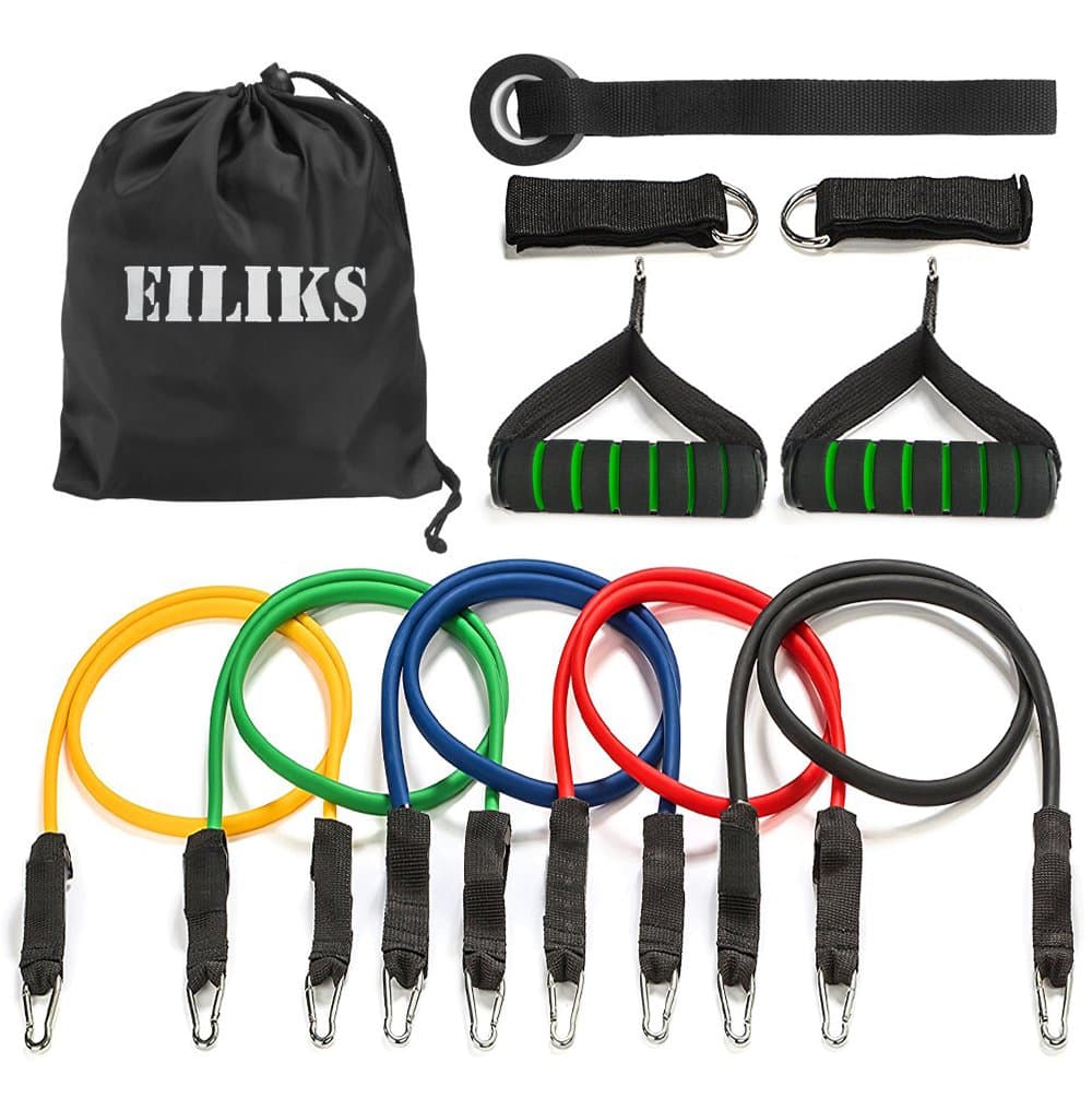 EILIKS 11 PCS Resistance Bands Set, Exercise Bands Workout Bands with Door Anchor, Handles, Ankle Straps for Resistance Training, Physical Therapy, Home Grm Workouts