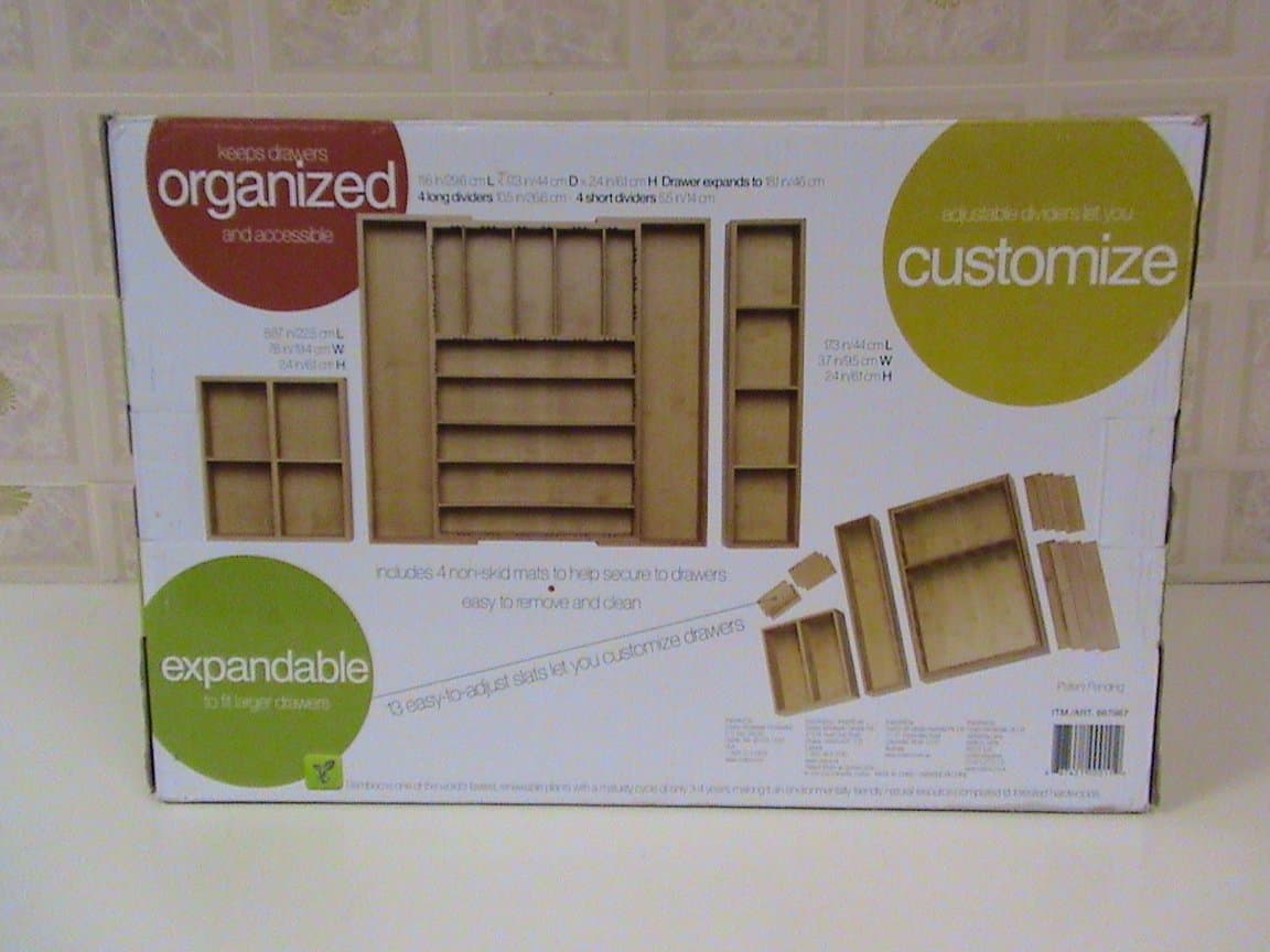 Adjustable Expandable Bamboo Drawer Organizer 2 Bonus Trays 4 Non-Skid Mats