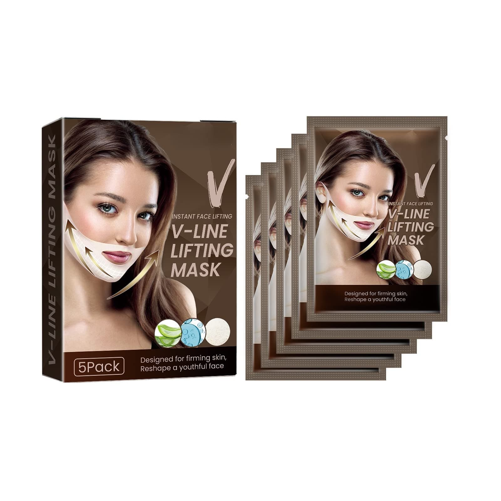 5 PCS V Shaped Facial Masks V Line Chin Lift Patch Chin Up Tightening Mask Great for Chin Up & V Line, Double Chin Reduce, Firming Moisturizing & Contour Lifting