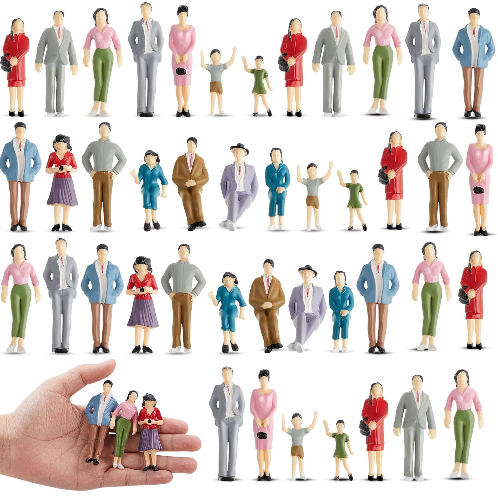 Lewtemi 28 Pcs People Figurines 1: 25 Scale Mini Architectural Plastic Figures Small Dollhouse Tiny Painted Model Train