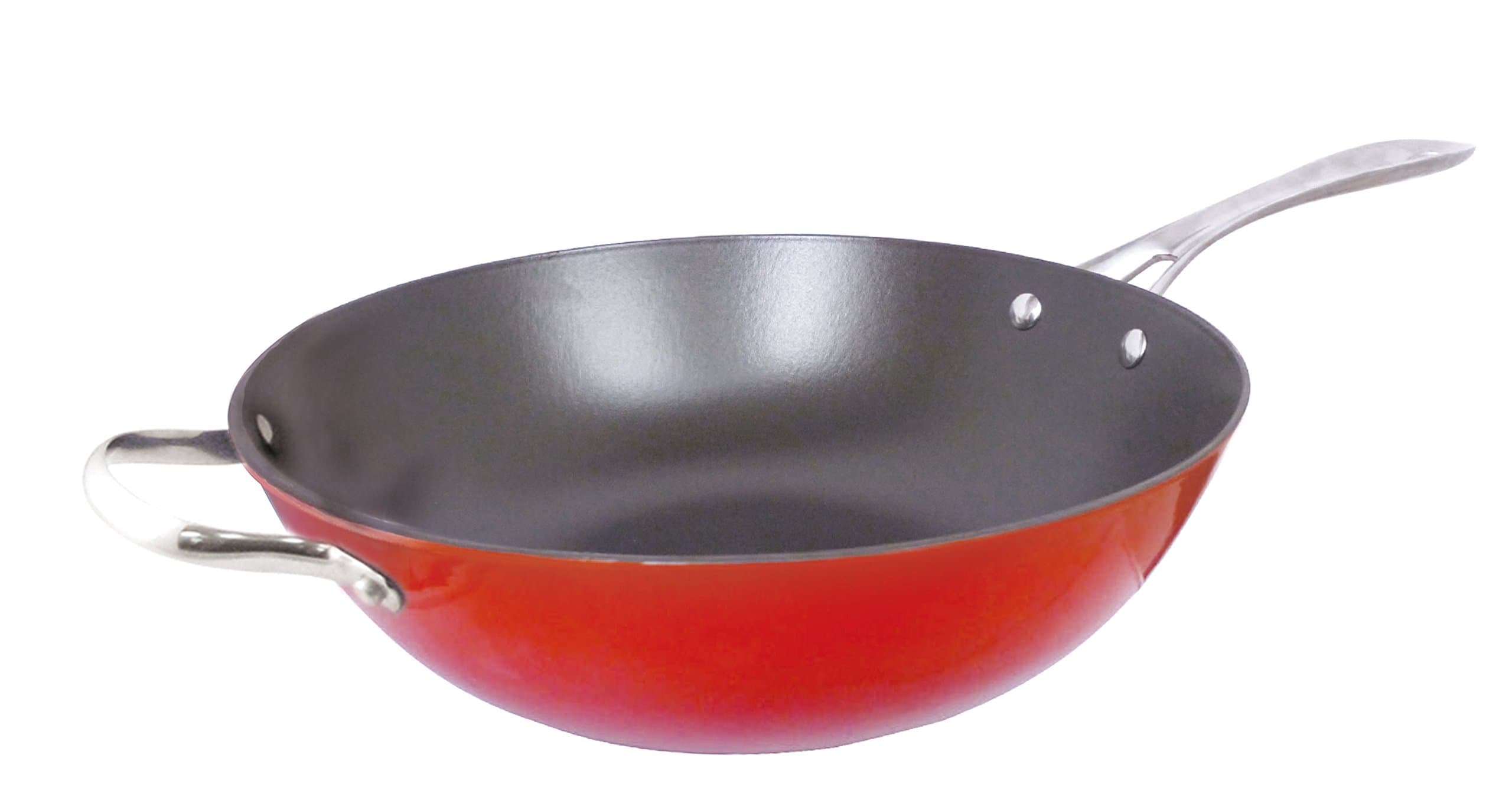 Le Cuistot Enameled Cast-Iron 12 inch Wok - 2 Tone Red