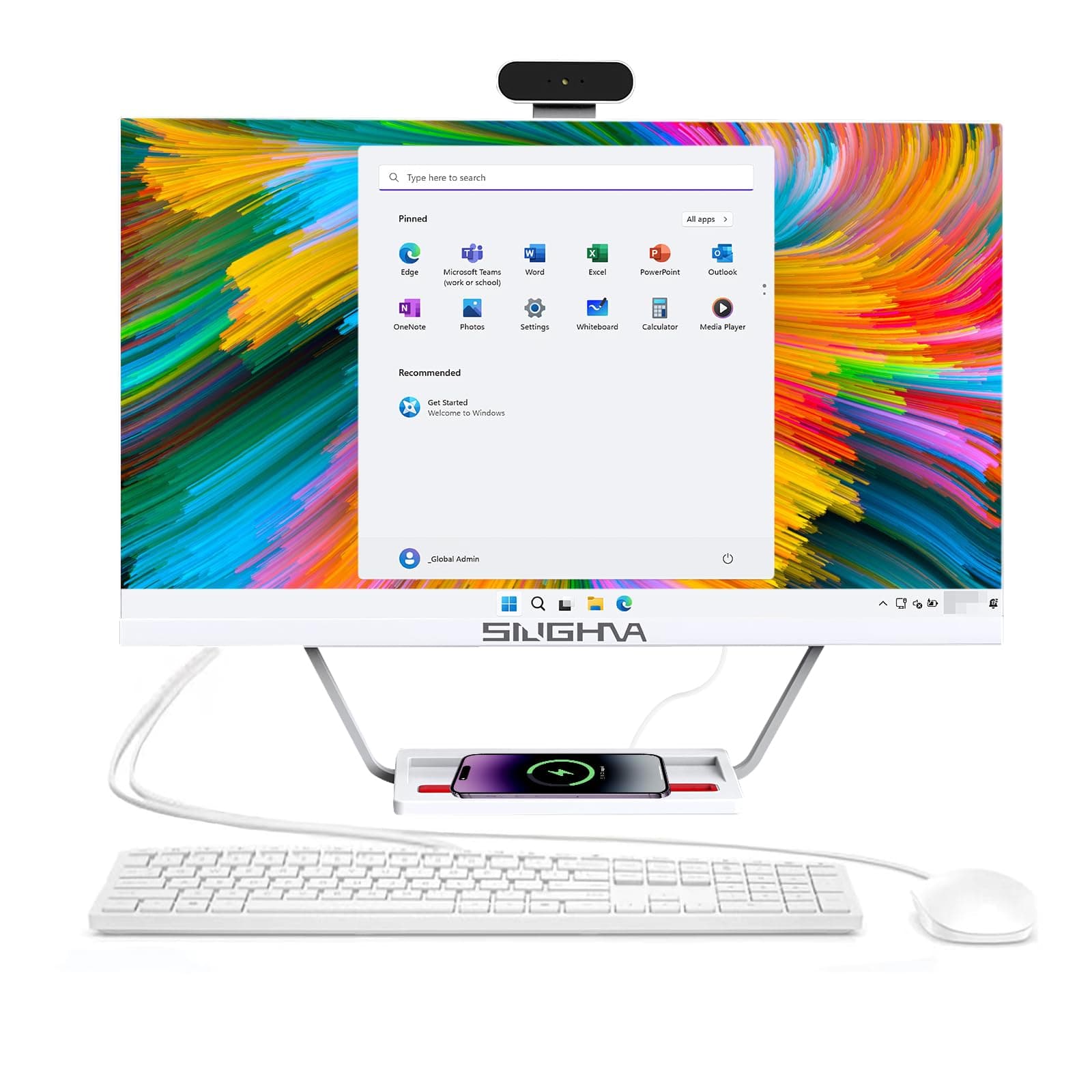 All-in-One Desktop Computer 24" FHD Display PC, i7 Quad-Core Windows 11, 16GB RAM, 512GB SSD, Wireless Charging Function, Wired Keyboard & Mouse, RGB Speaker & Webcam, White (i7/16G/512G)