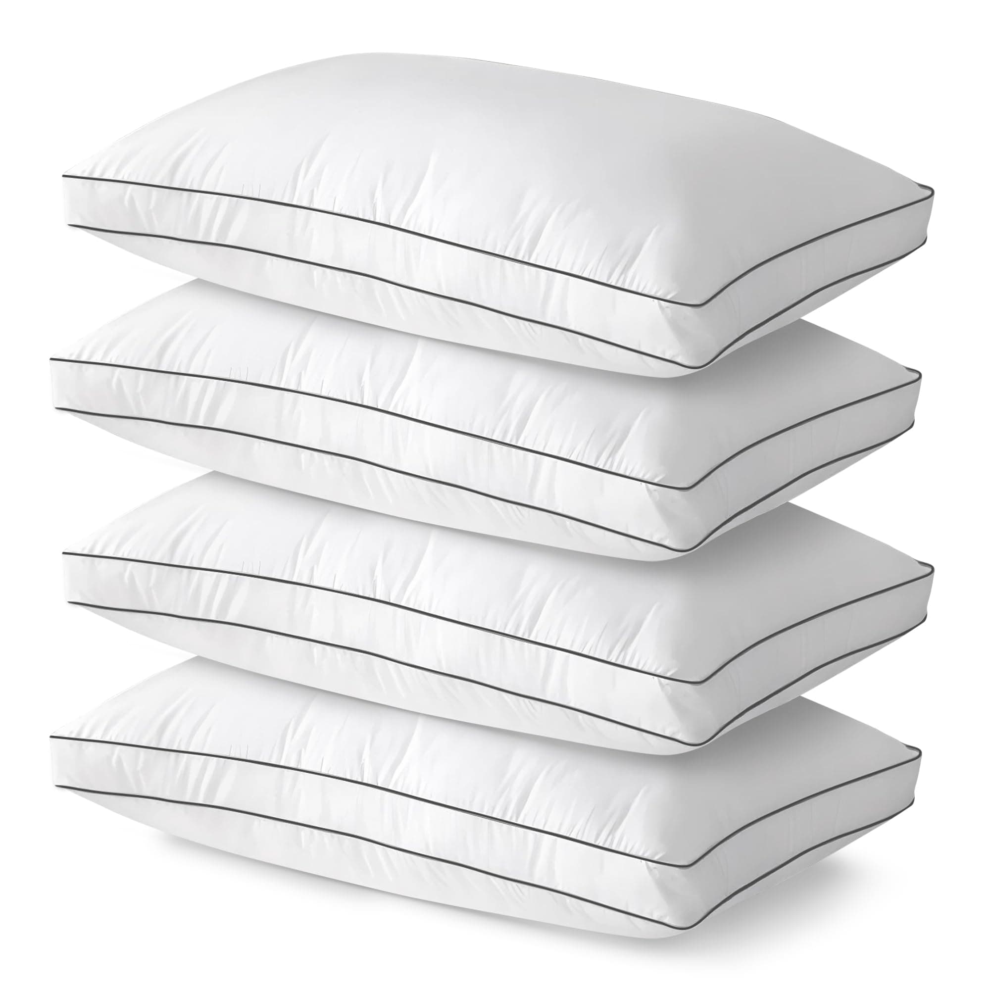 Egyptian Cotton Box Pillows,Side Sleepers Down Alternative Filling Bed Pillow, Hotel Quality Pillows for Back Stomach, Hypoallergenic Breathable Washable Cover (White, 4 Count (Pack of 1))