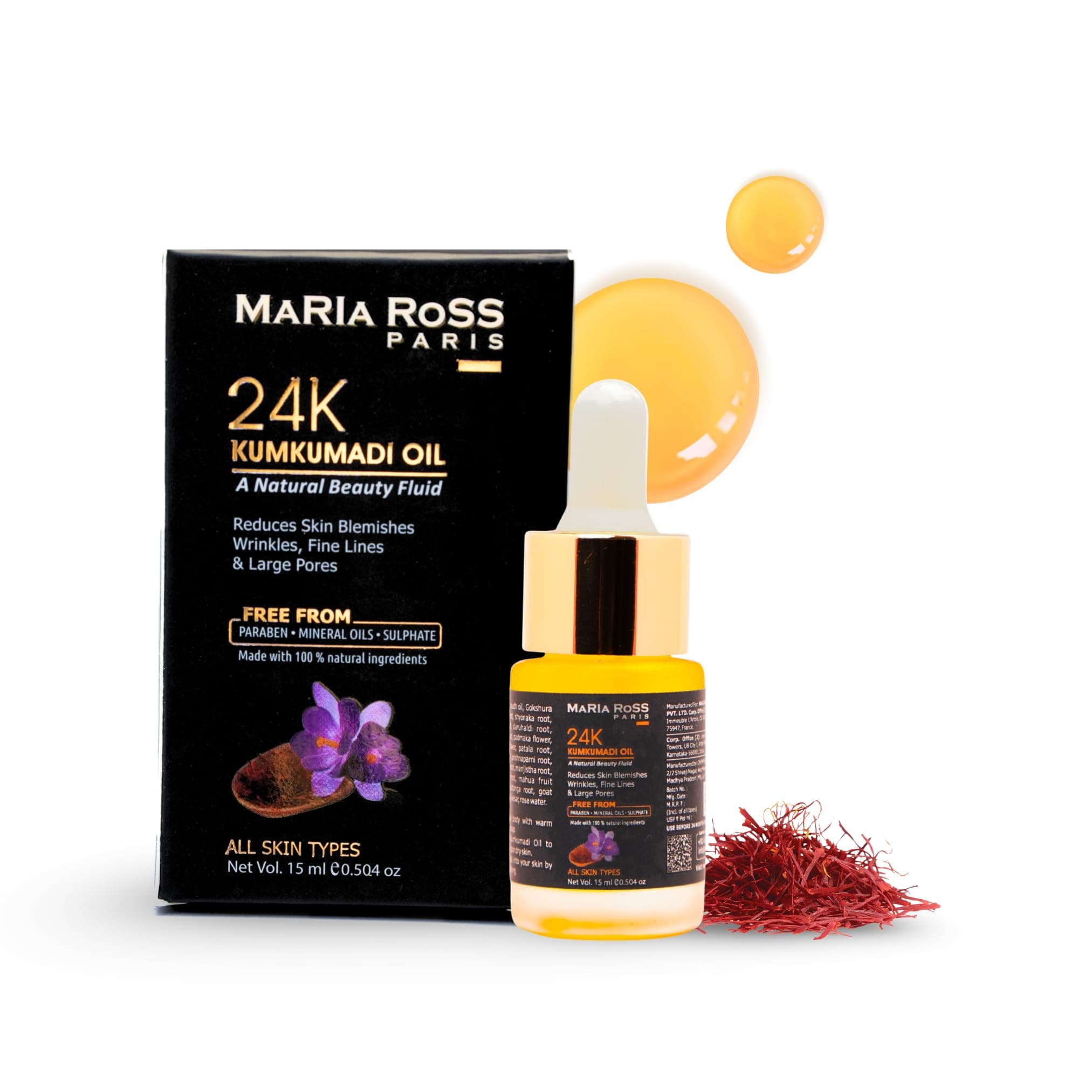 Kumkumadi Oil For Face | Dark Spots Reduces wrinkles | Anti Aging & Brightening Ayurvedic Face Serum | Saffron Sandalwood Kumkumadi Tailam Face Oil for Glowing Skin | All Skin Types | 15 ml