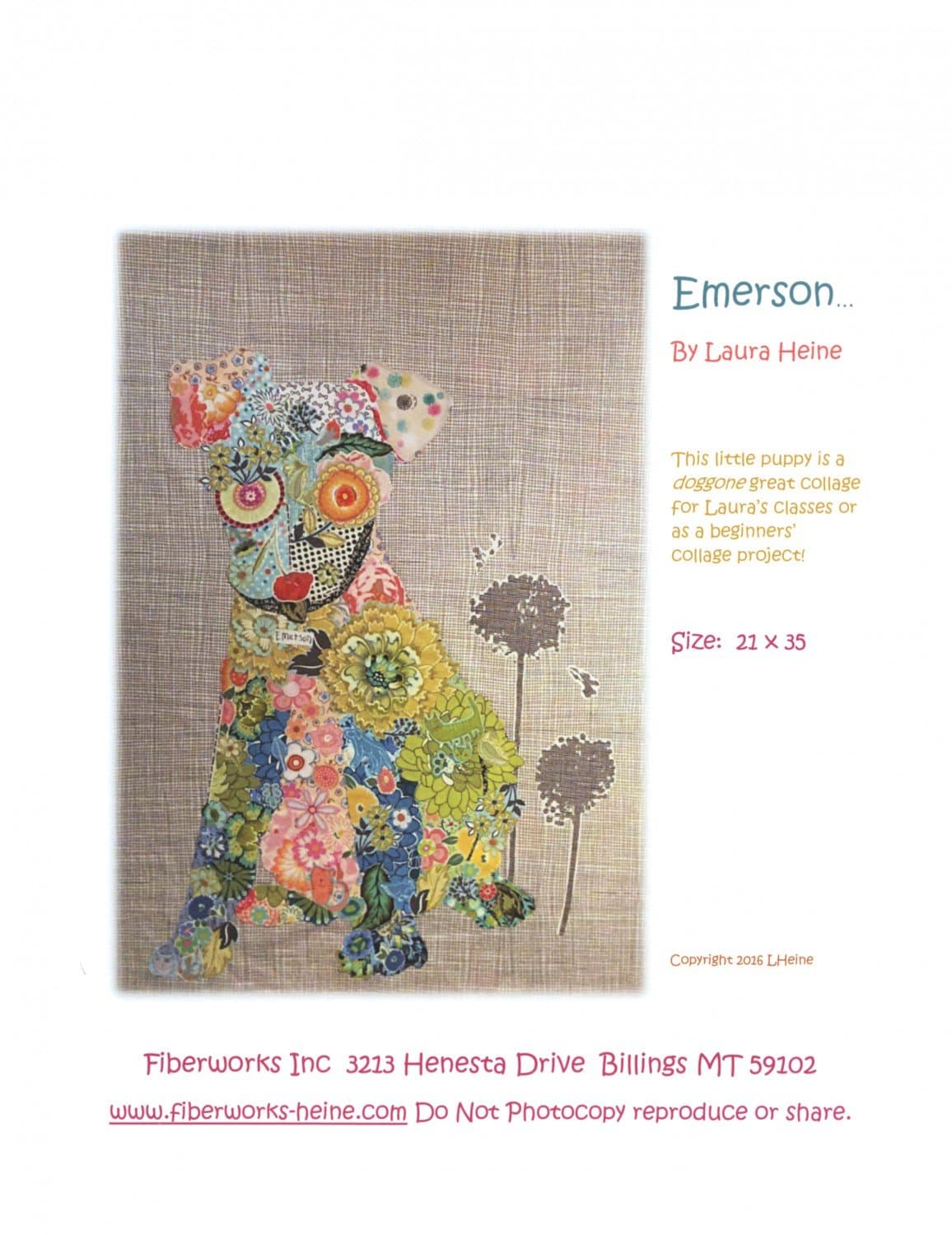 Emerson Puppy Collage Applique Quilt Pattern by Laura Heine from Fiberworks Inc. 21" x 35"