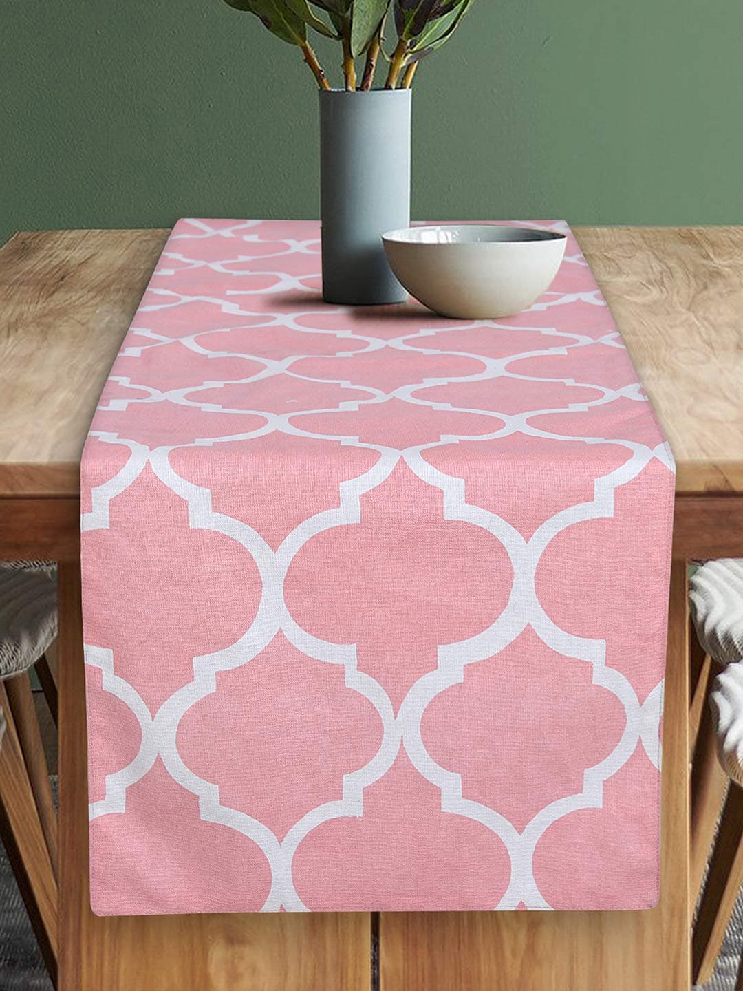 Dekor World Ogee Printed Pink Table Runner (33x120cm) (Pack of 1)-4 Seater Dinning & Center Table