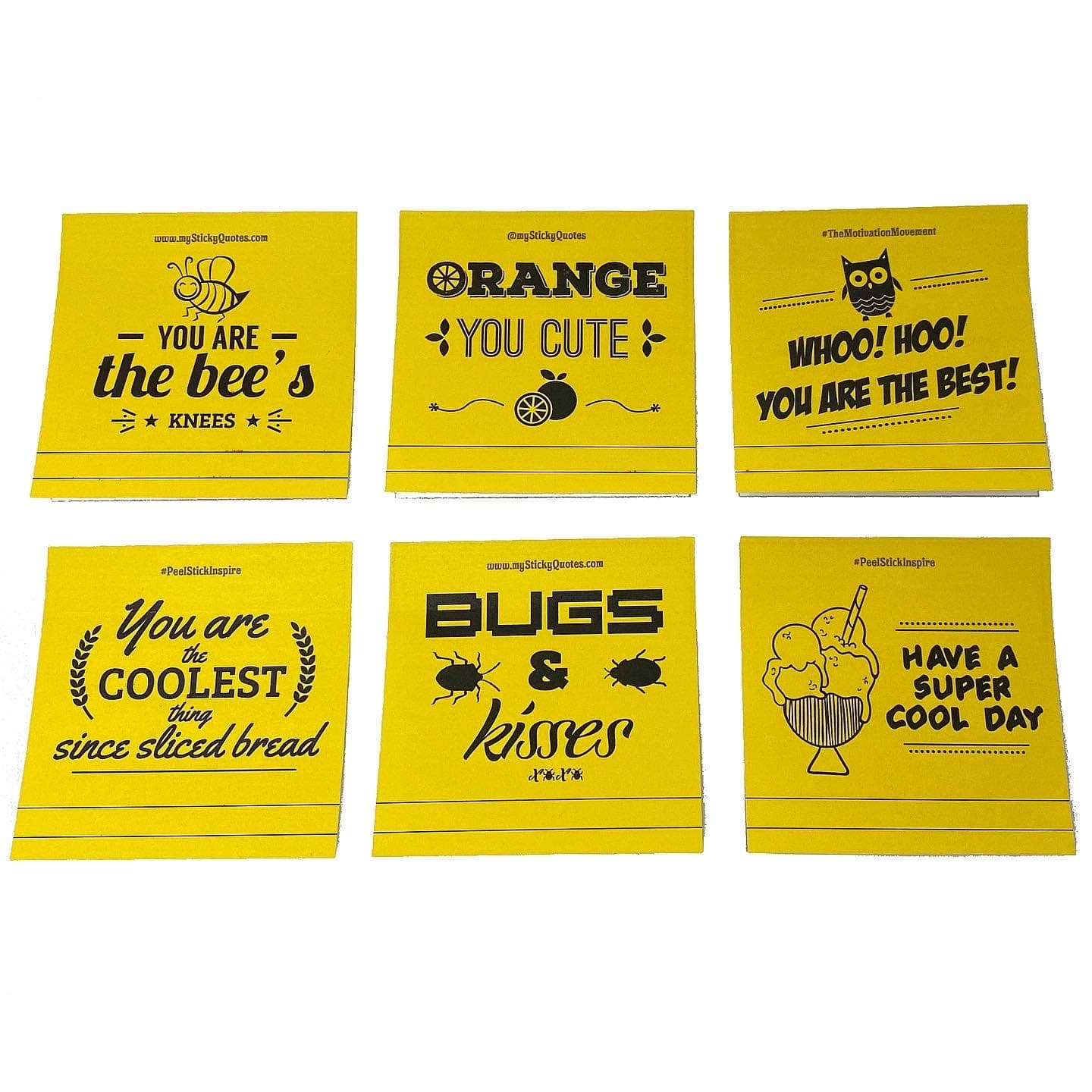 Valloowink Lunch Box Sticky Notes Inspirational Quotes - Perfect for Back to School, Mommy & Teacher Approved- 1 Pad 50 Sheets/Pad 25 Unique Quotes & Designs - Yellow Notes