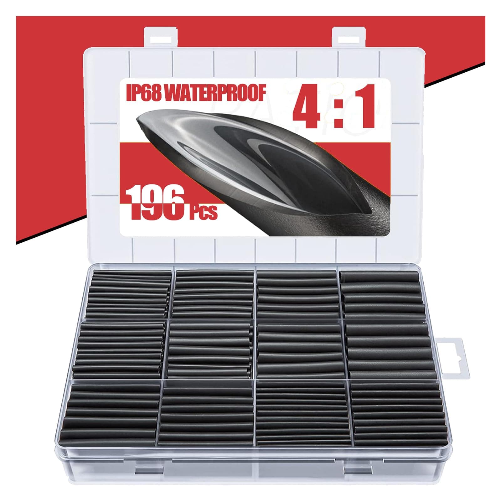 Heat Shrink Tubing Kit,Eventronic 4:1 Ratio Adhesive Lined,Marine & Industrial Grade Shrink Wrap,Waterproof Heat Shrink Tubing,Black,196 PCS (RSG4-1)