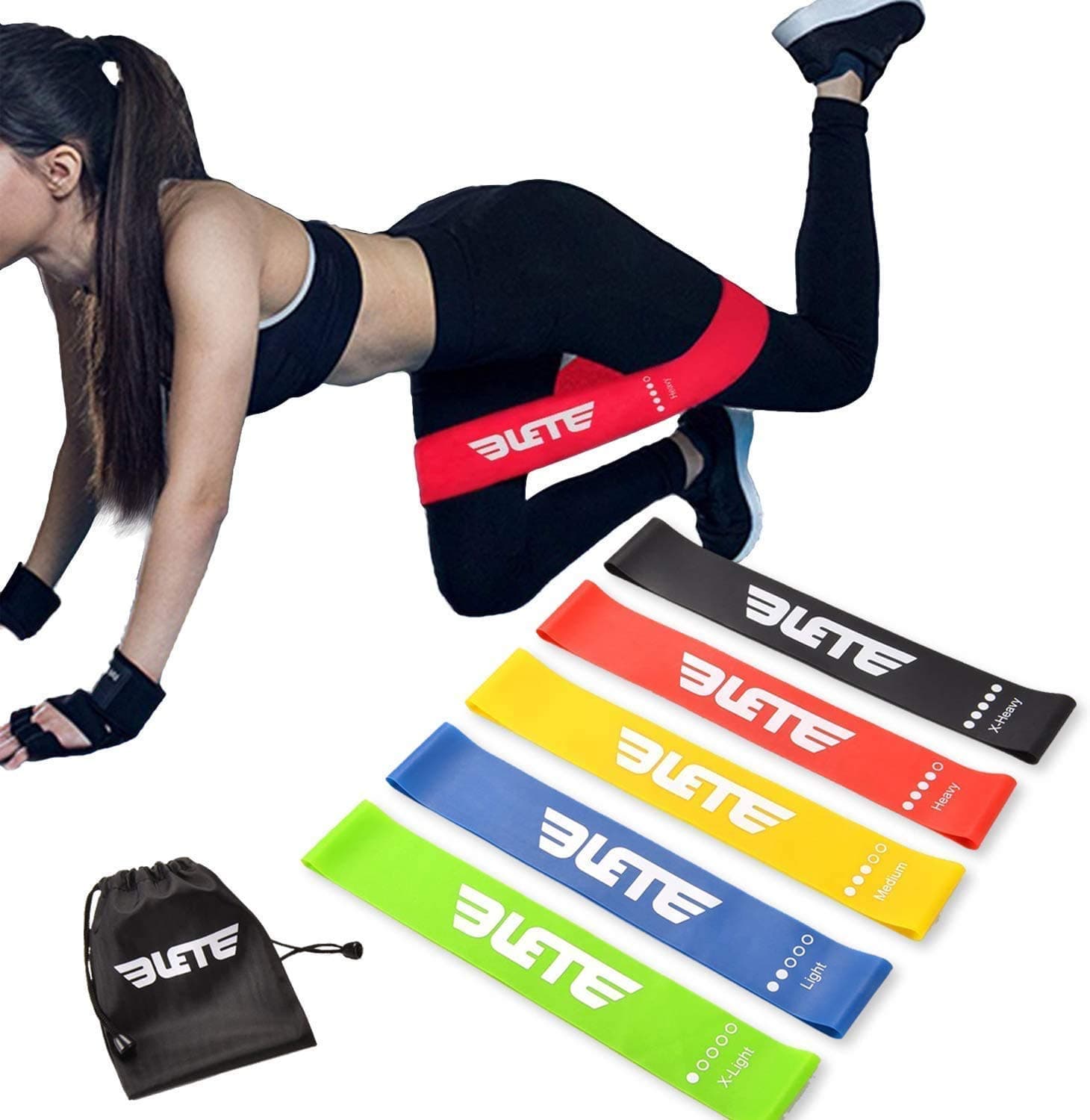 Exercise Resistance Bands | Set of 1 Resistance Loops Include 5 Bands - Extra Heavy Resistance | 12 Inch Work Out Bands and Instruction Guide | Perfect for Gym, Fitness, Yoga (1 Set)