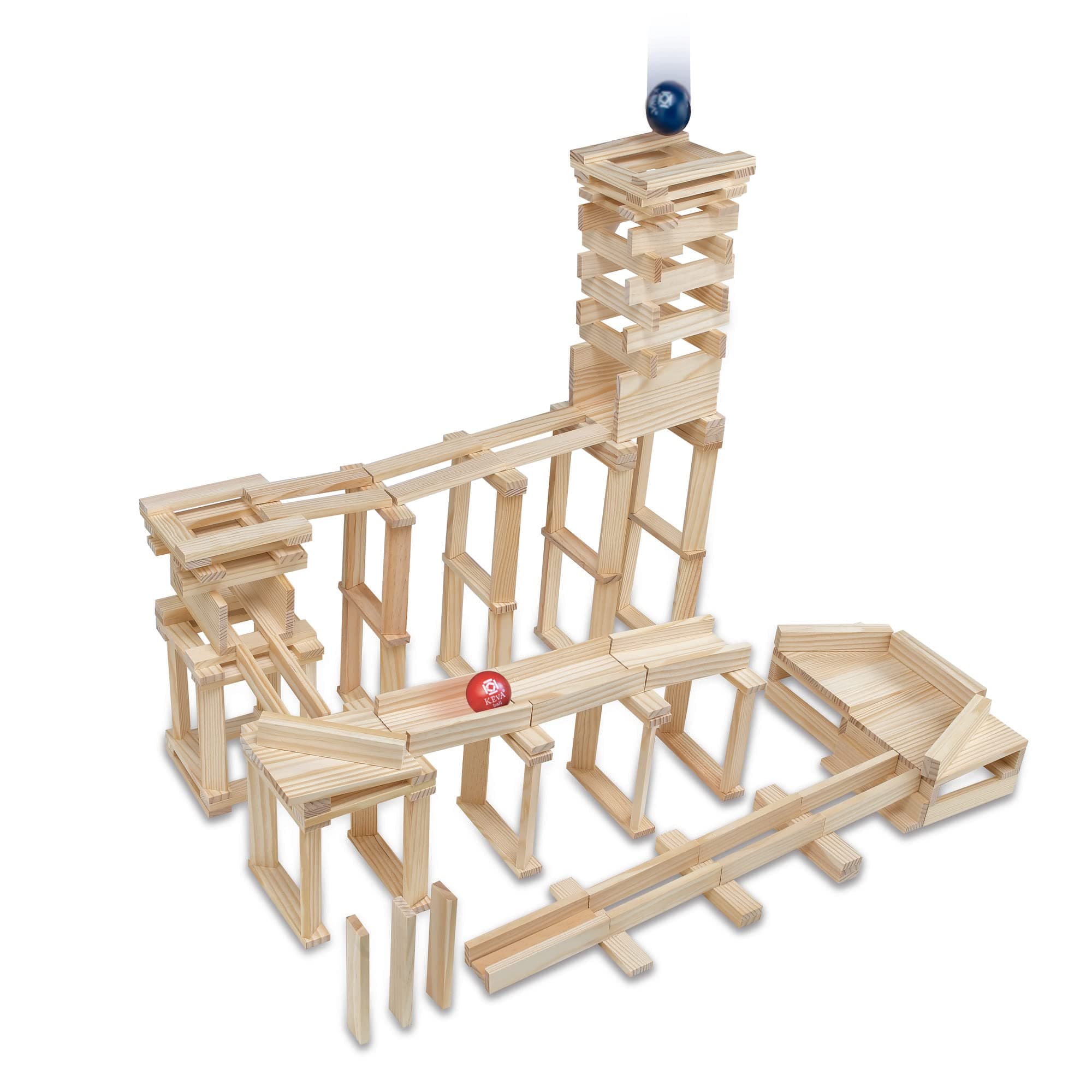 MindWare KEVA Contraptions 400 Planks Kit - Create Architecture Designs - Build Set Includes Wood Blocks & 2 Light-Weight Balls,Brown