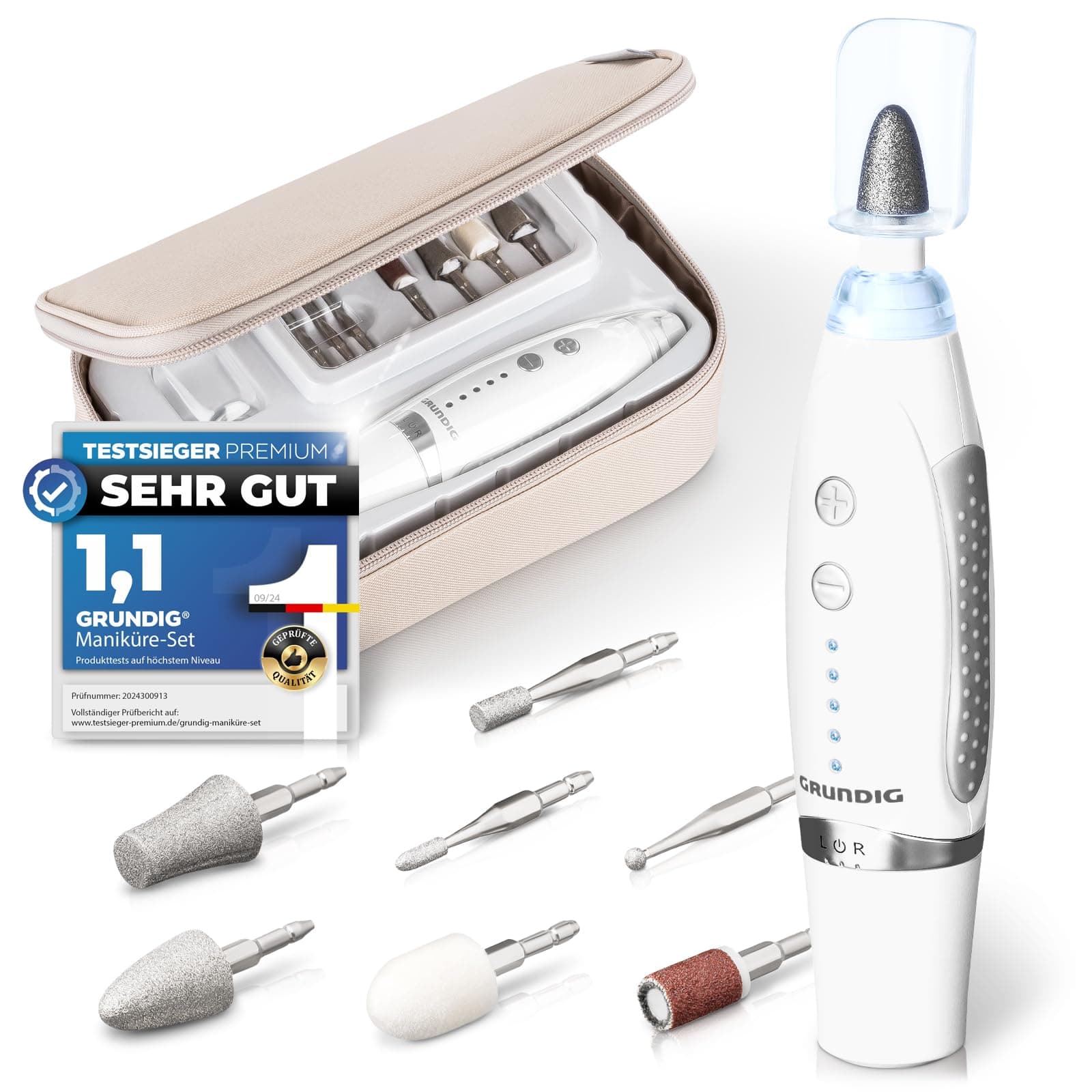 GRUNDIG Electric Manicure Set - Beautiful Nails thanks to Power LED and 17-Piece Sapphire Accessories I Pedicure Foot Care Set and Manicure Set with Accessories Reorder Option I (Manicure Set)