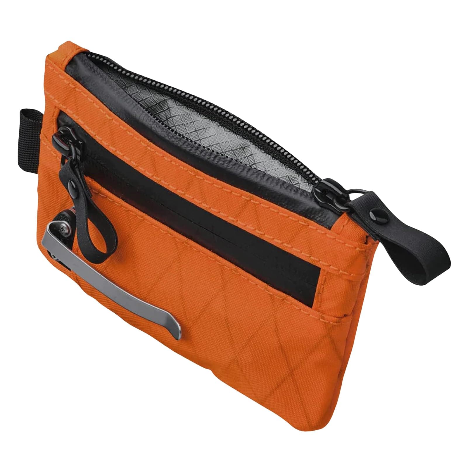 Zip Pouch Pro Hot Orange X-Pac VX25 - Minimalist Zipper Wallet - Small Pouch - RFID Blocking Material - Three Multi-Tool Slots - Holds 4-12 Cards - Weather Resistant - HUB Keychain Compatible
