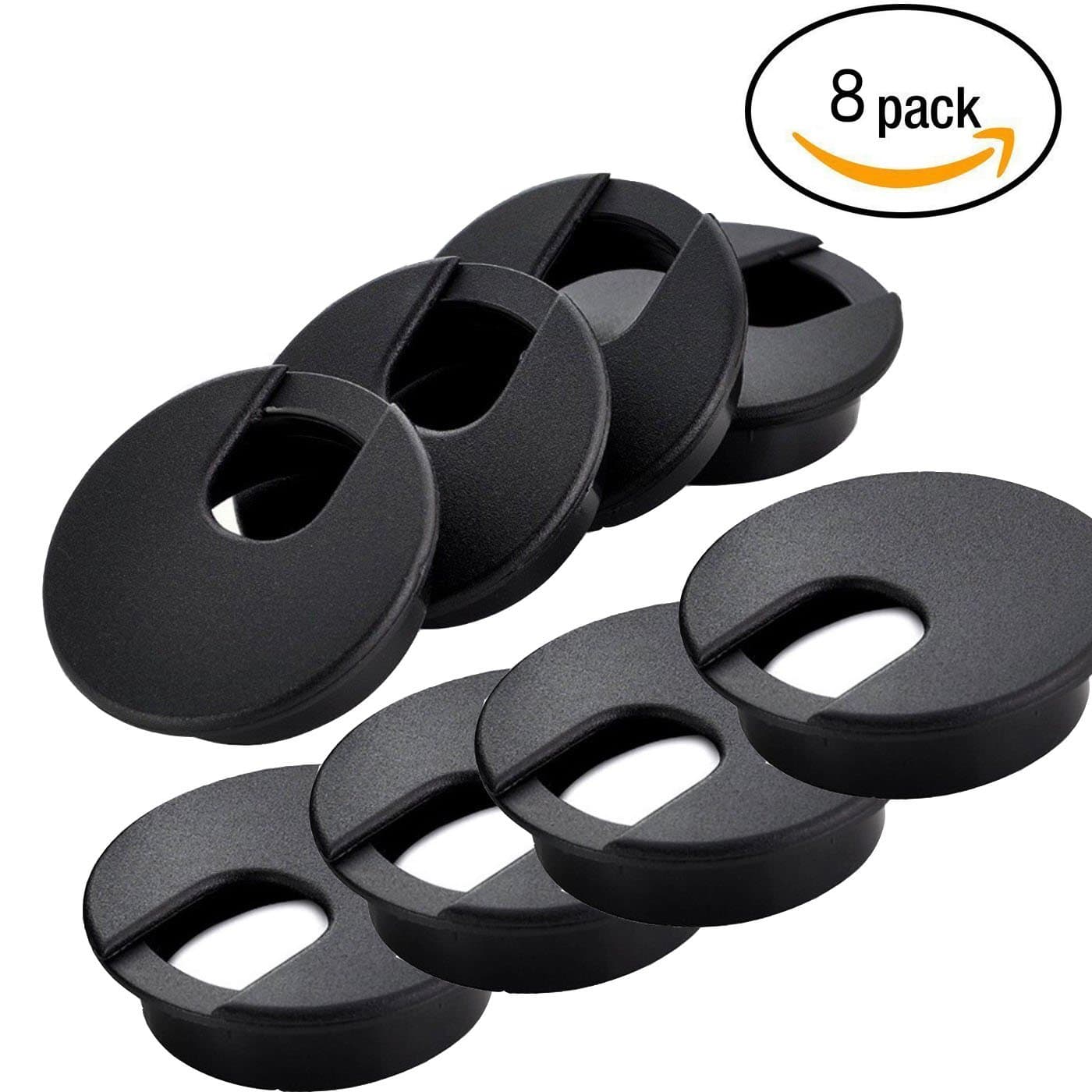 8 Pcs 2" Black Desk Grommet Plastic Wire Organizer For Computer Desk Cable Hole Cover Plug Cap Hide Cords & Cables through Office Desk, TV Stand, Workstation, Tabletop