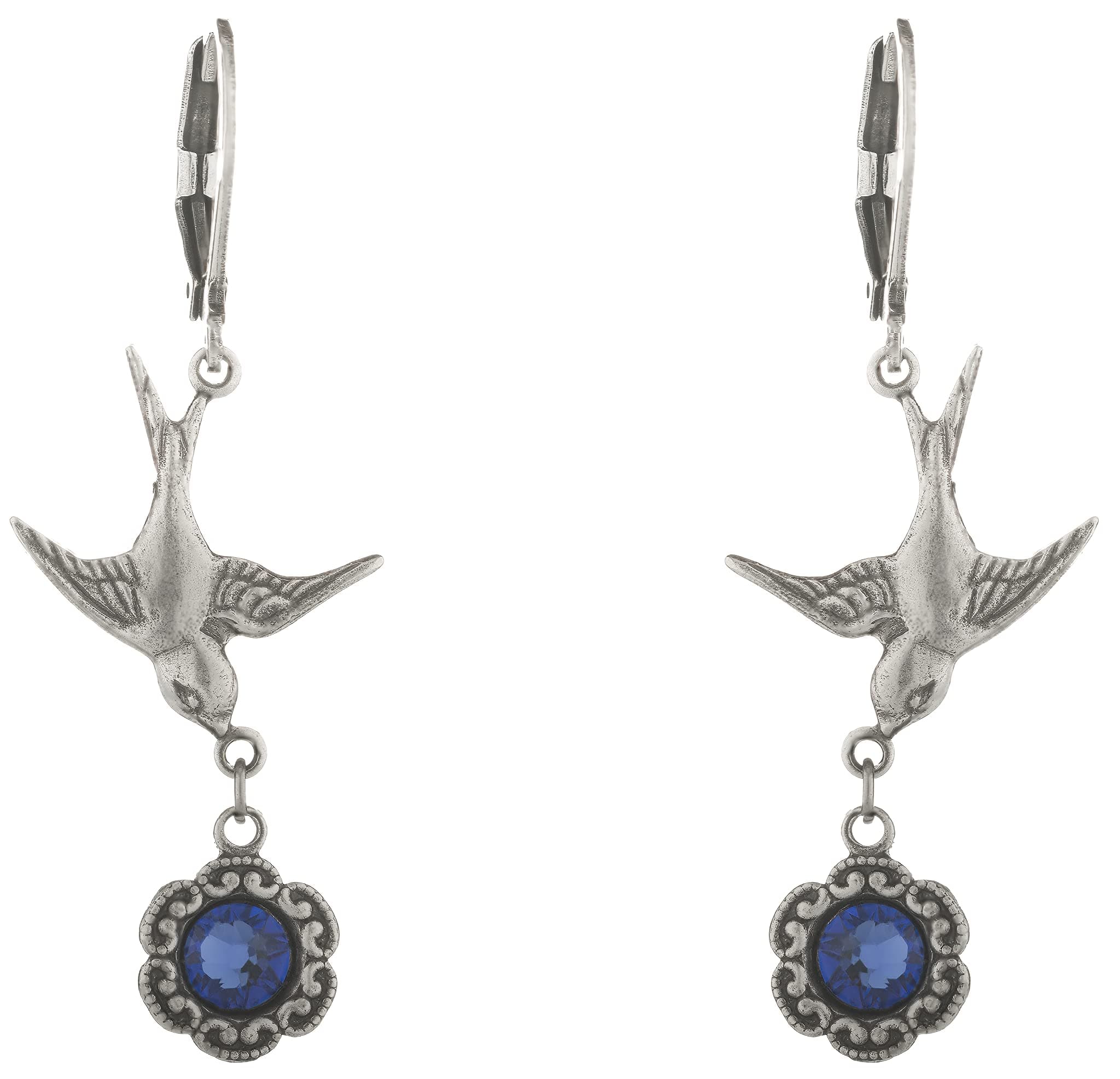 ArgentoGoldArt Deco, Edwardian Earrings with Crystal Elements Sapphire Blue Stones