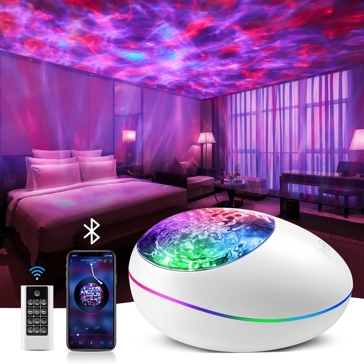 One FireGalaxy Projector Star Light - 16 Color Changing With White Noise Sky Light for Bedroom, Bluetooth Speaker Night Light Projector