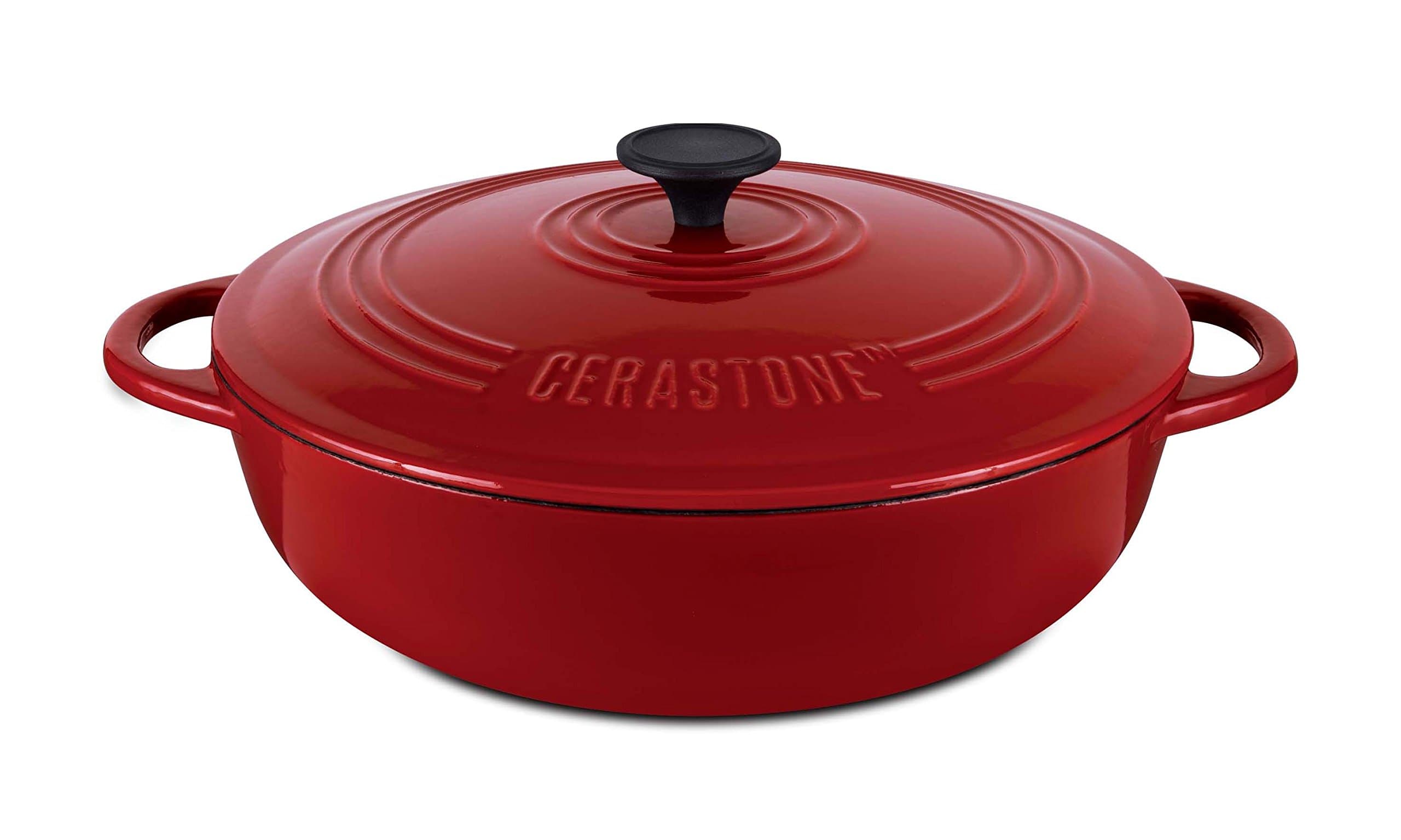 CeraStone Cast Iron Ceramic Coating Interior And Color Enamel Coating Exterior Sauté Pan Cookware, Red