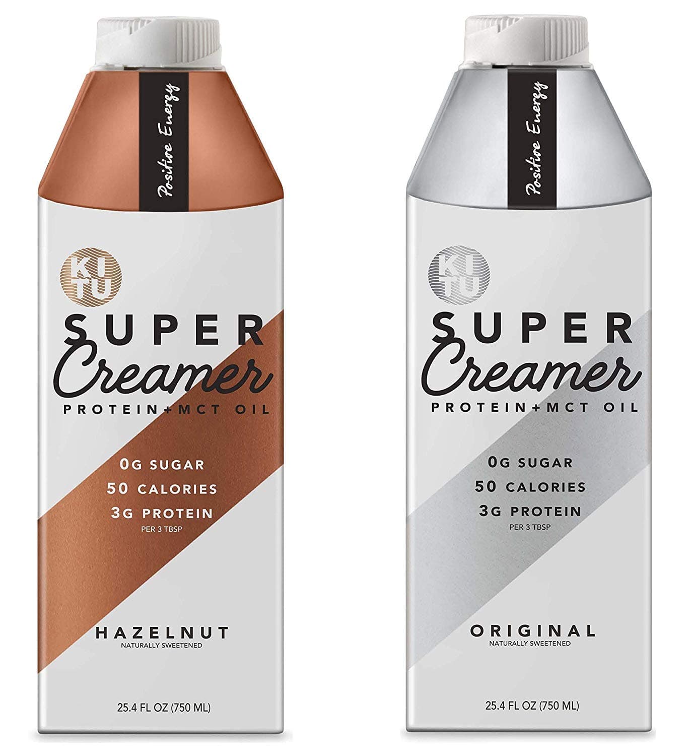 Kitu by SUNNIVA Super Creamer with Protein and MCT Oil, Keto Approved, 0g Sugar, 3 g Protein, 50 Calories, Hazelnut and Original 2-Pack Variety