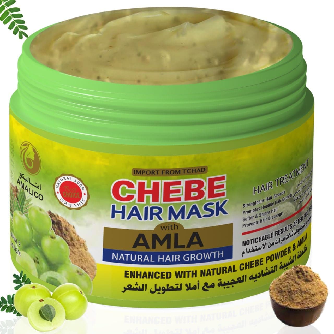 AMALICO Chebe Hair Mask With Amla Oil for Dry and Frizzy Hair - Ready to Use Growth and Nourishment Cream Infused With Almond, Canola and Olive Oil - 360 Gram