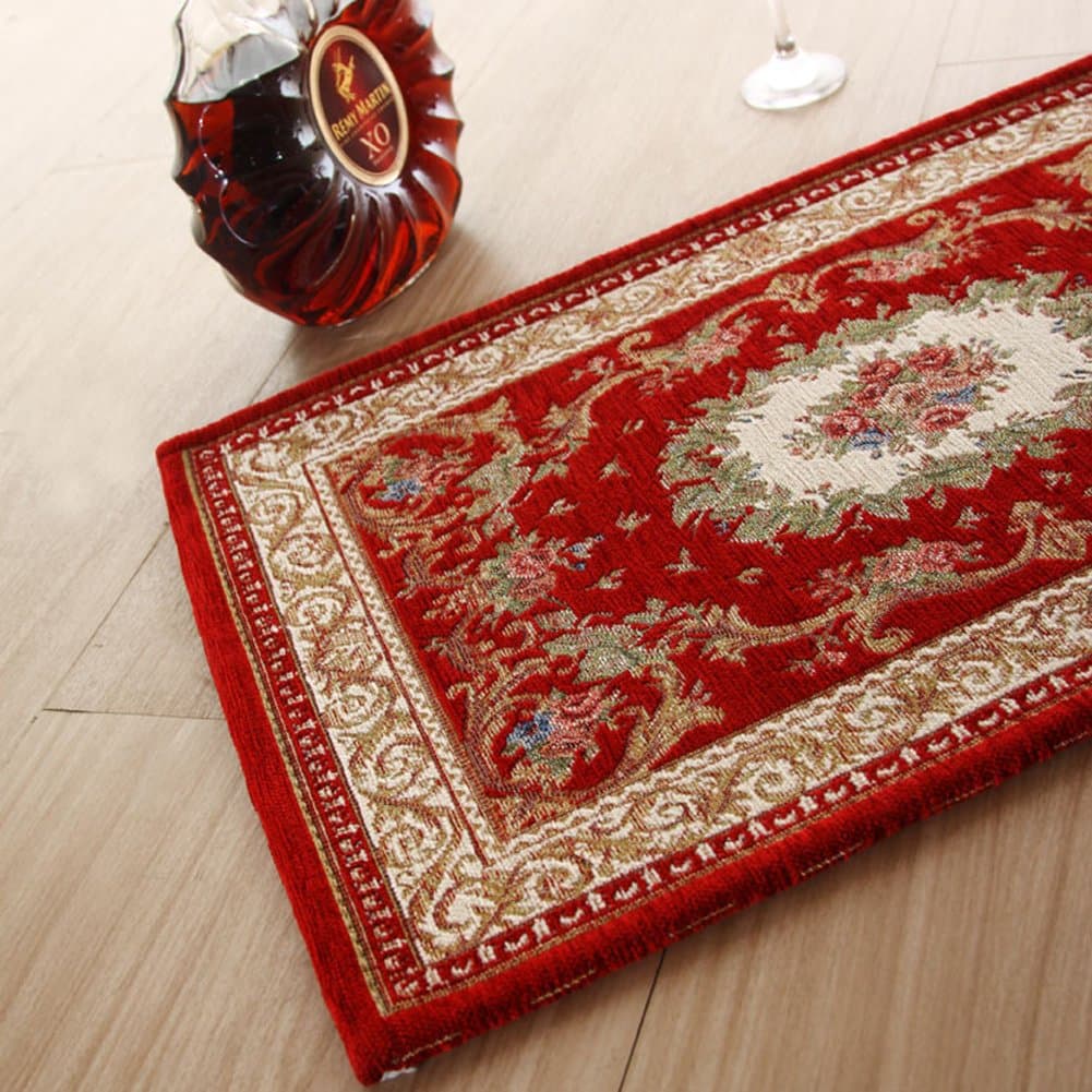 KEYAMA 35.4"x 35.4"Acrylic Non-Slip Carpet Stair Treads Thicken Rectangle Jacquard Parlor Floral Area Rugs Classical doormats Stair Corner Matching Landing Carpet mats 059 Red