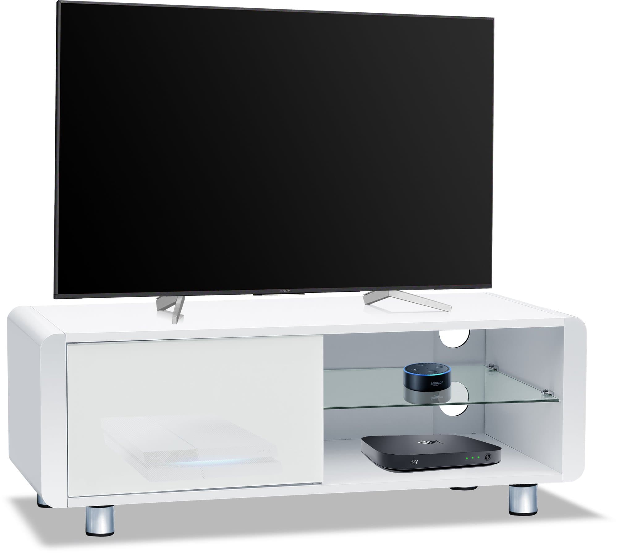 Centurion Supports Amalfi Gloss White with White Sides Beam-Thru Remote Friendly 32”-55” Flat Screen TV Cabinet