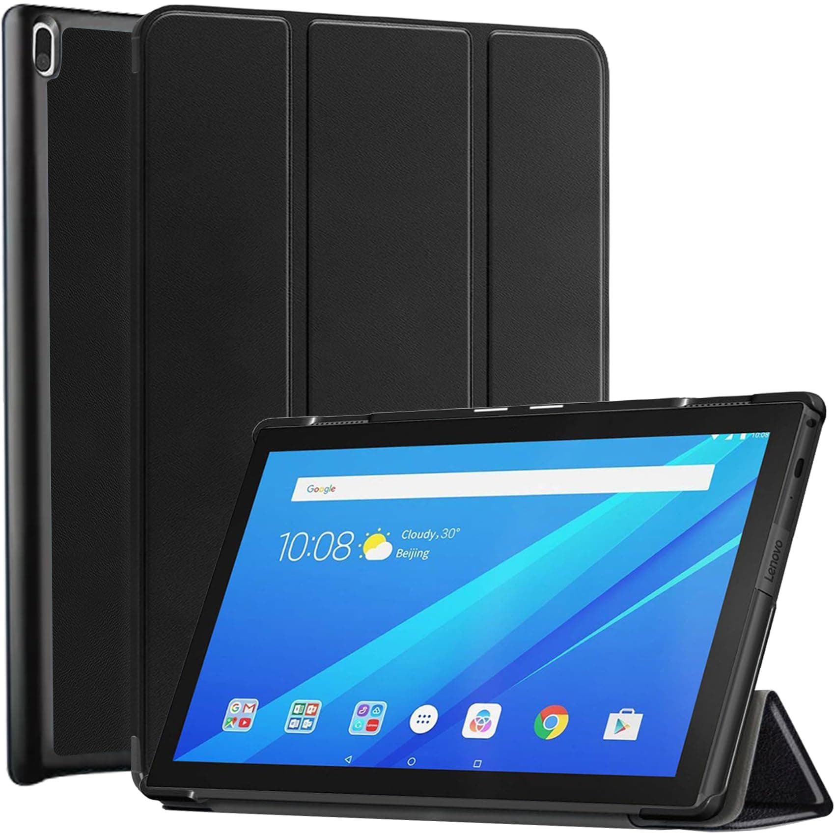(Will Not Fit LenovoTab M10) Robustrion Smart Trifold Hard Back Flip Stand Case for Lenovo Tab 4 10 Cover - Black