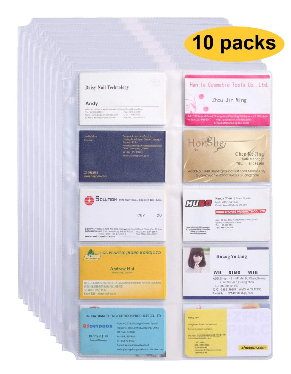 LaOficina 4 Holes Clear Business Card Refills Page Binder Credit Card Holders Pockets, 10 Pages Per Pack for 200 Cards