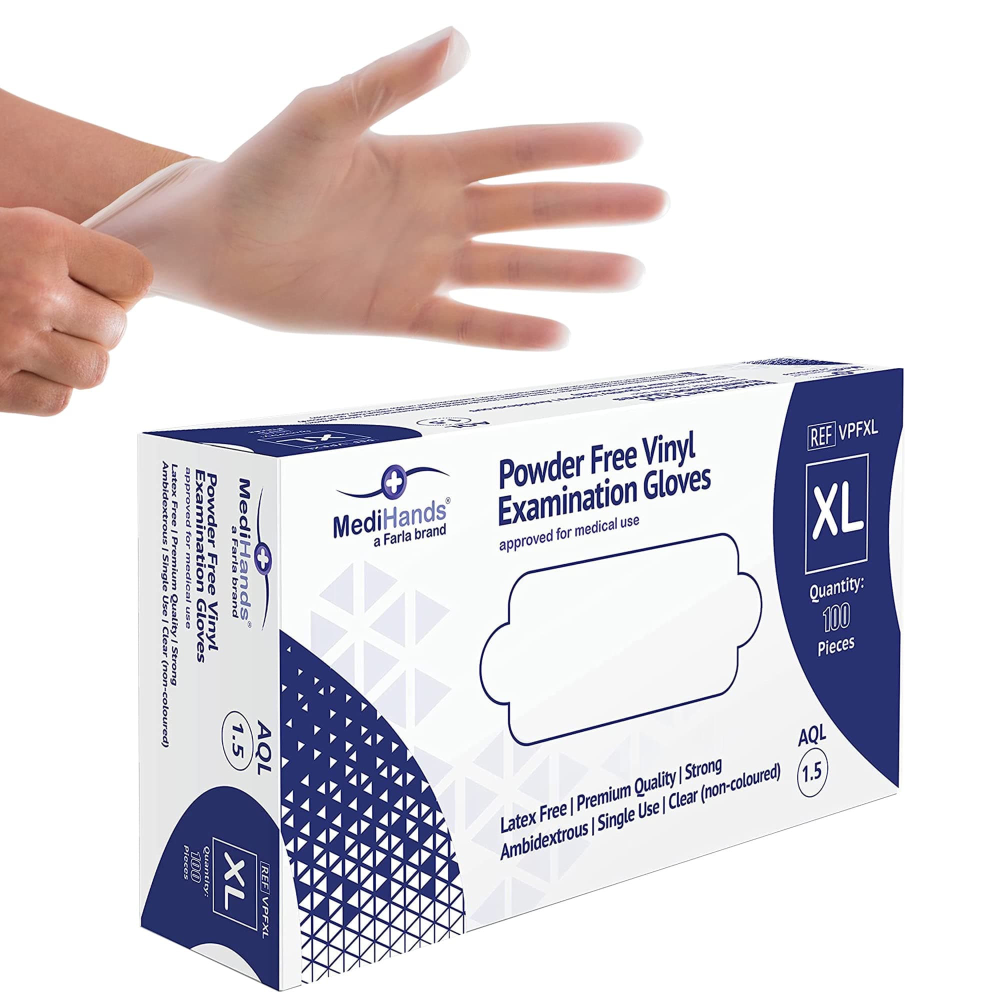 MediHands Heavy Duty Disposable Vinyl Gloves Powder Free Ambidextrous Durable Medical Food Multi Use
