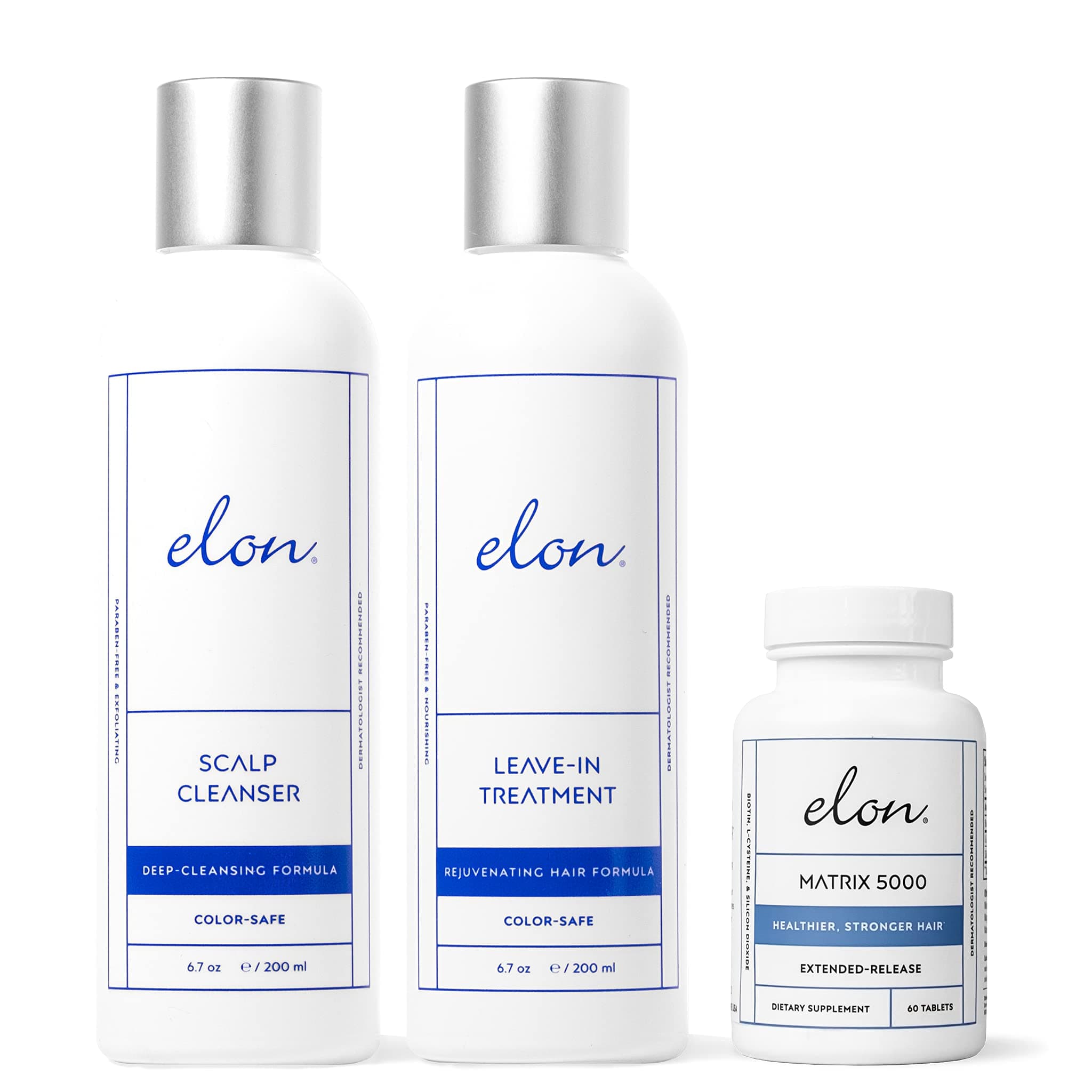 Complete Kit for Early Hair Loss – Elon Scalp Cleaner & Leave-In Treatment + Matrix 5000 Supplement - Suitable for All Hair Types – Paraben Free & Sulfate Free